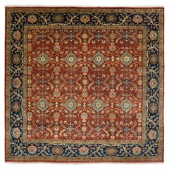 9x9 Ft Rust Navy Square Persian Style Hand Knotted Wool Rug ( MT - 24 )