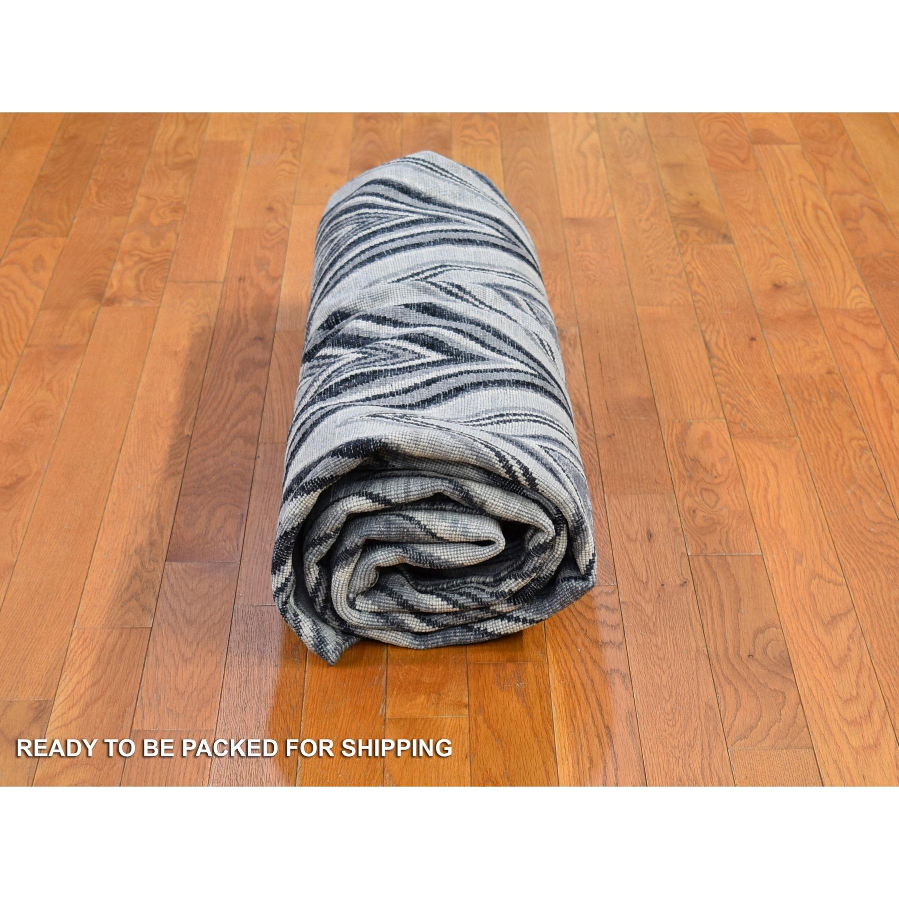 9'x9' Grau Chevron Design strukturierte Wolle und reine Seide handgeknüpft Runde Teppich im Angebot 4