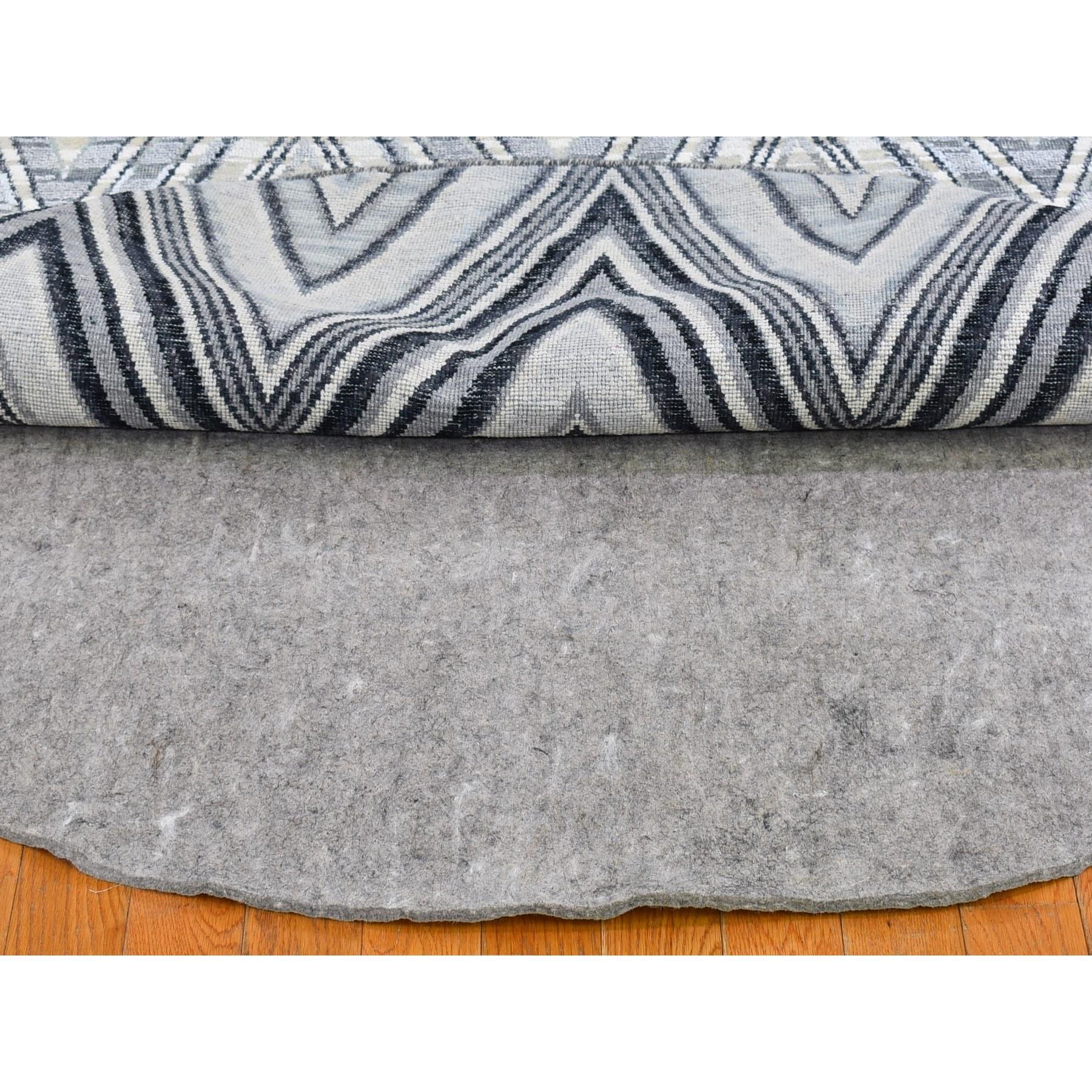 9'x9' Grau Chevron Design strukturierte Wolle und reine Seide handgeknüpft Runde Teppich im Angebot 2