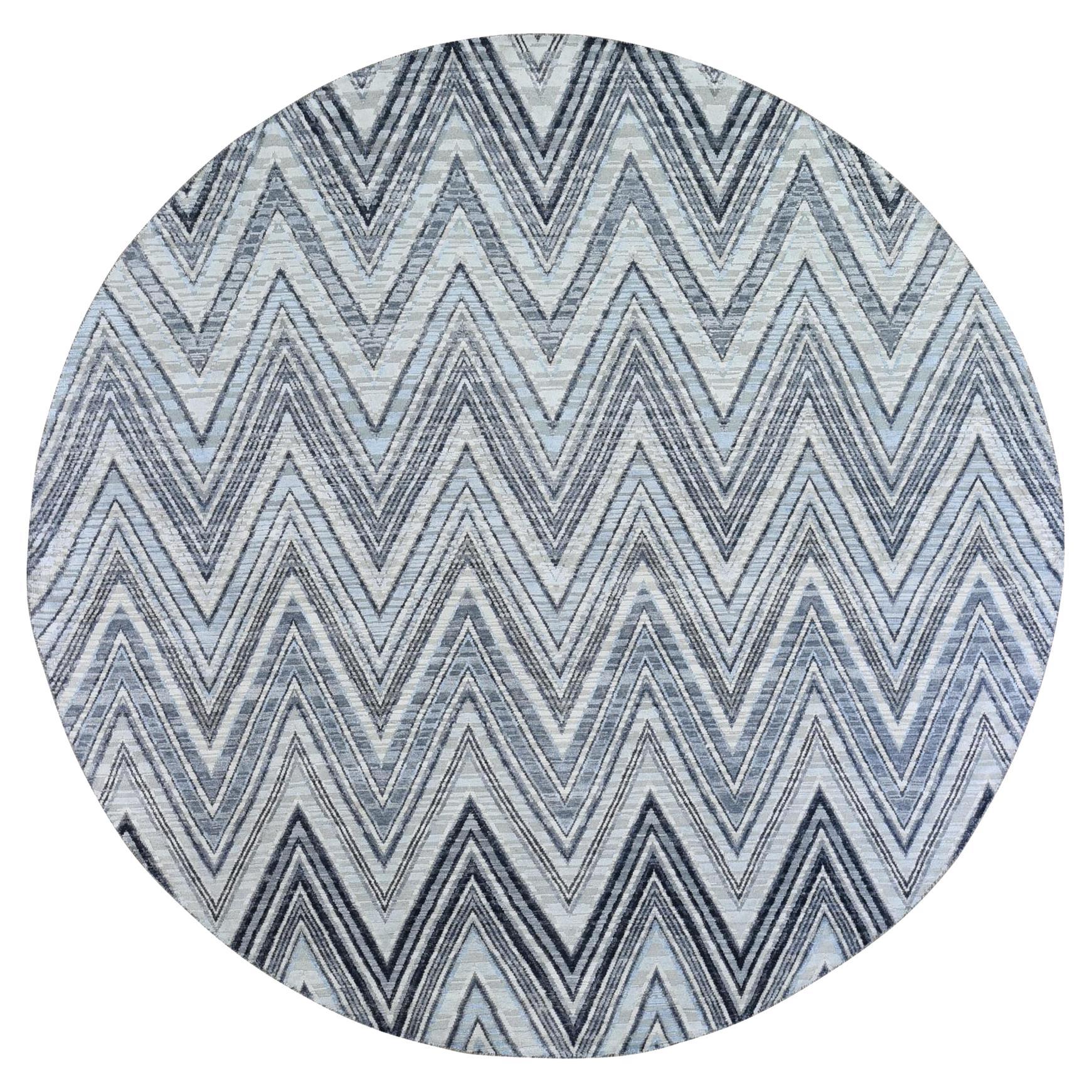 9
x9
 Grau Chevron Design strukturierte Wolle und reine Seide handgeknüpft Runde Teppich