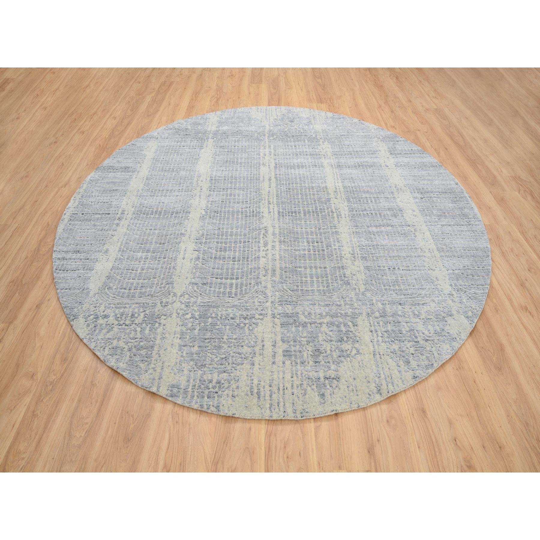 9'x9' Grau Ton in Ton Transitional Erased Design Jacquard Hand Loomed Rug (Moderne) im Angebot