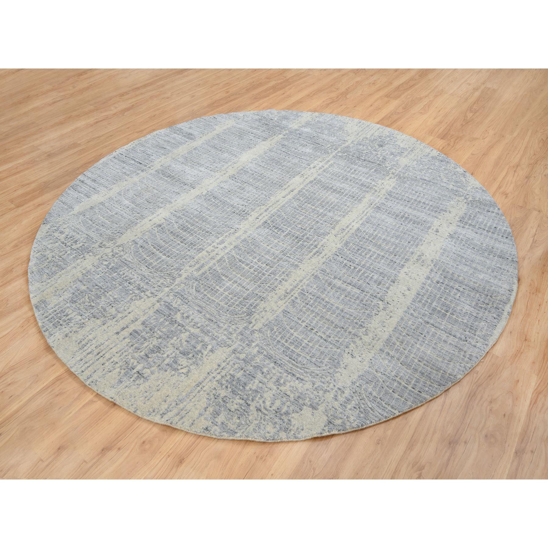 9'x9' Grau Ton in Ton Transitional Erased Design Jacquard Hand Loomed Rug (Indisch) im Angebot