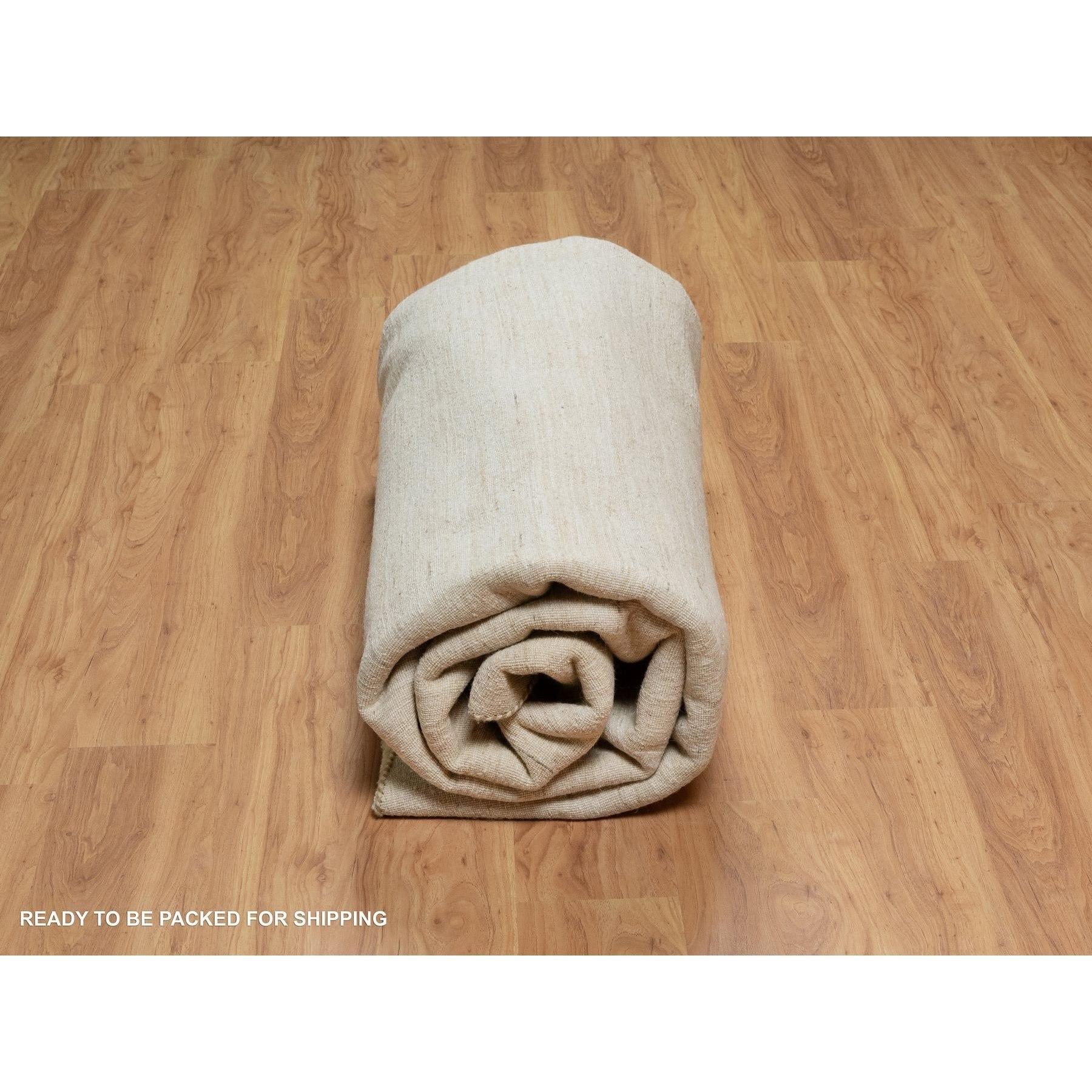 Tappeto rotondo in pura lana 9'x9' Parchment White annodato a mano con un design moderno e lineare in vendita 1