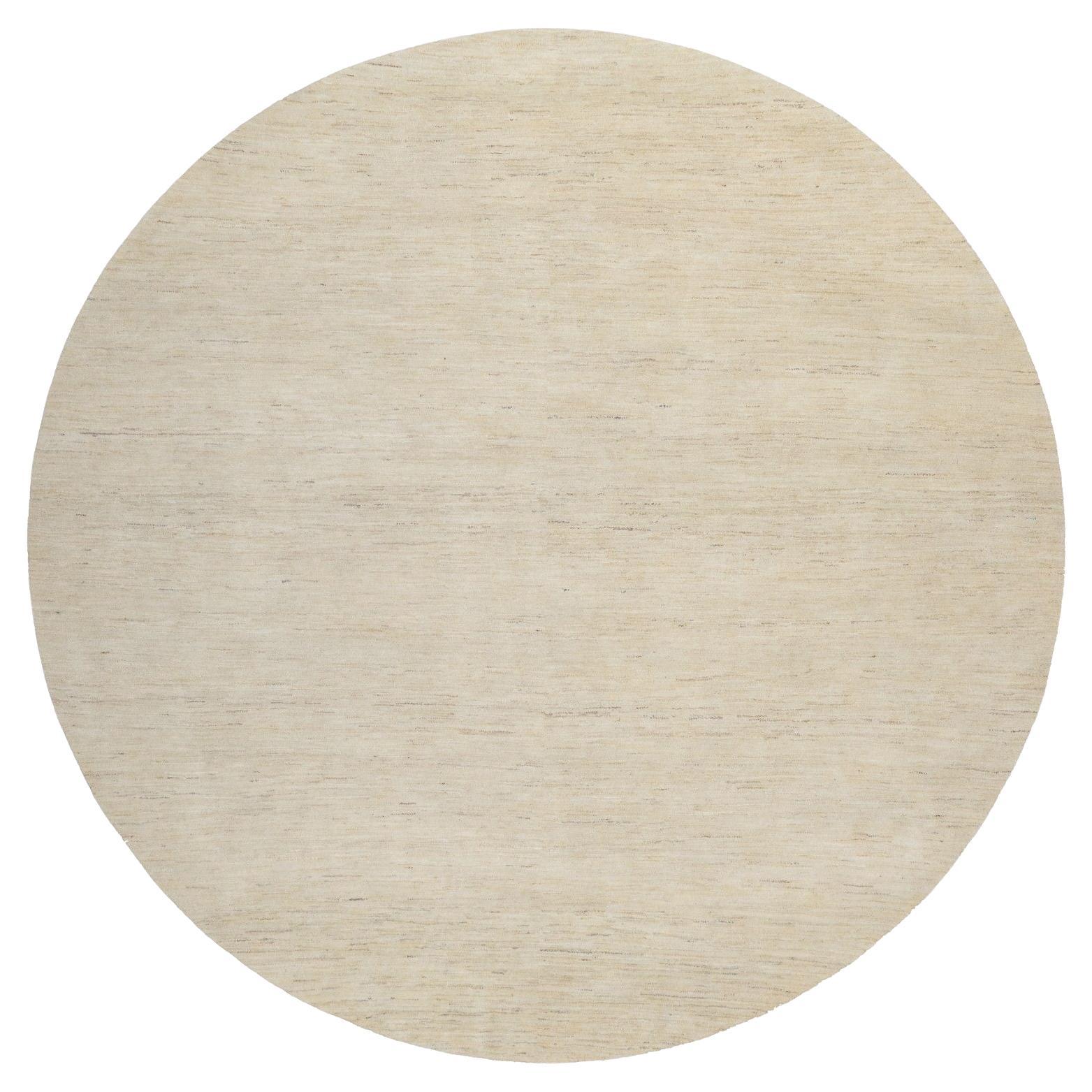 9'x9' Parchment White Hand Knotted Modern Plain Design Pure Wool Round Rug