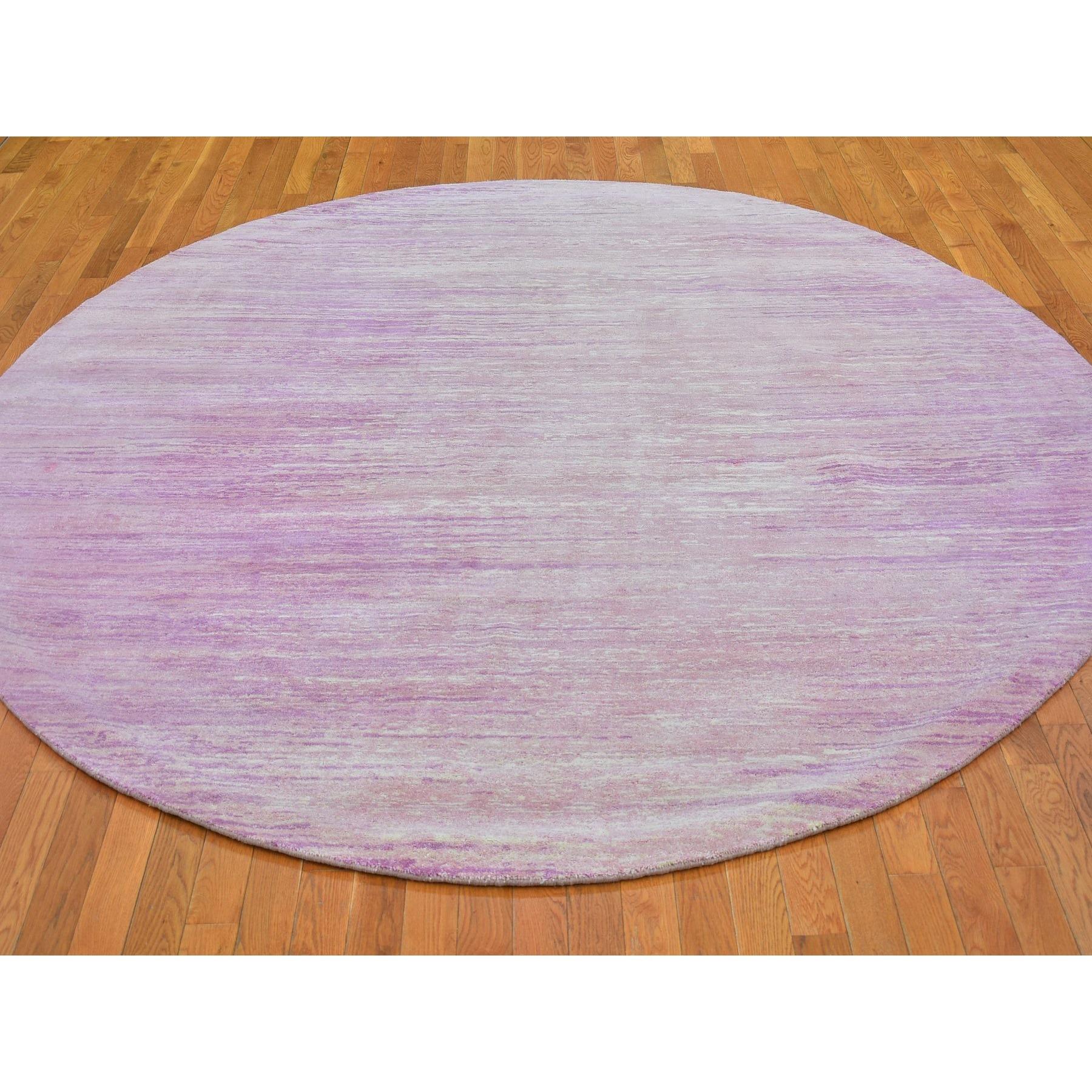 Moderne Tapis oriental rond noué à la main 9'x9' Rose Zero Pile Pure Wool Ombre Design en vente