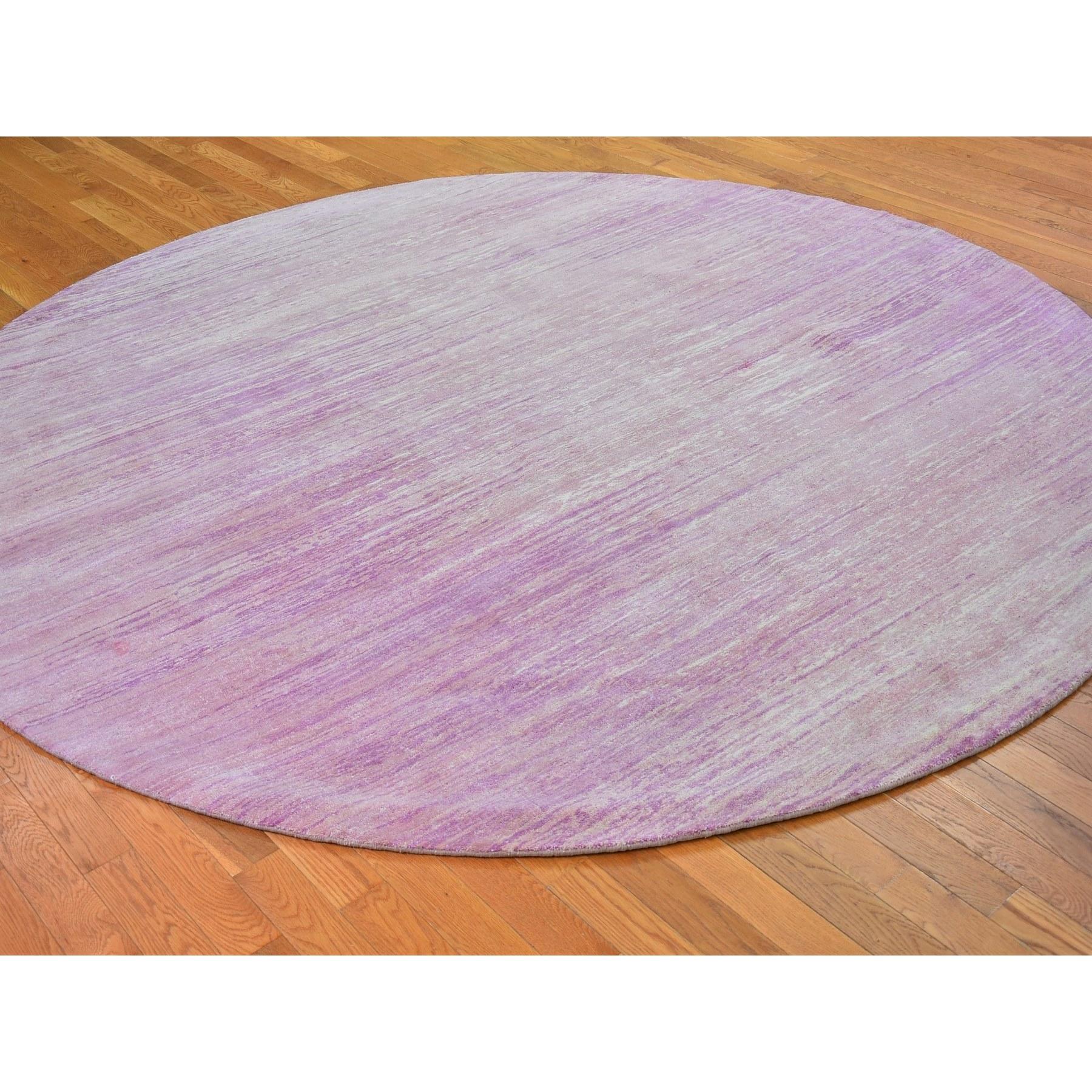 Indien Tapis oriental rond noué à la main 9'x9' Rose Zero Pile Pure Wool Ombre Design en vente