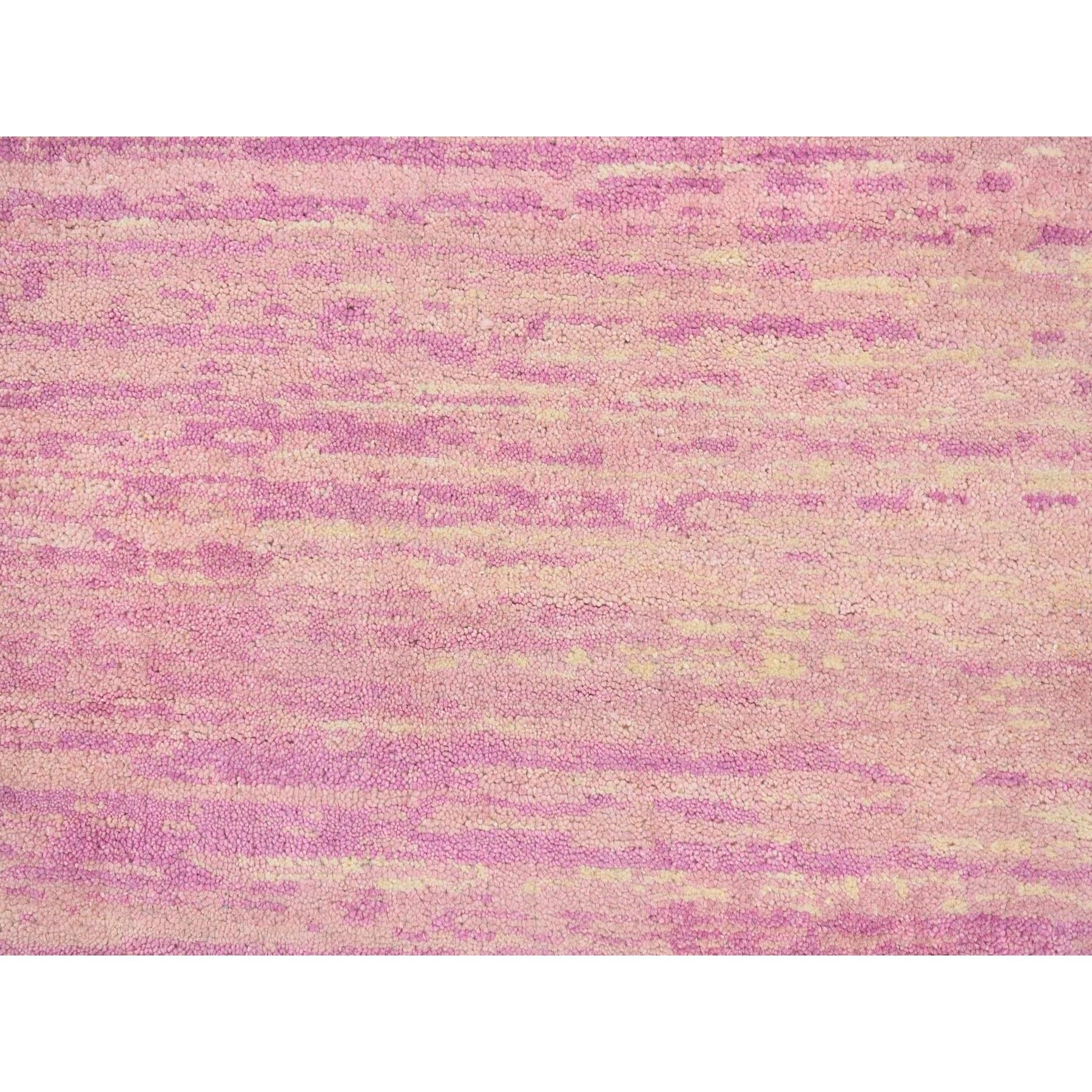 Noué à la main Tapis oriental rond noué à la main 9'x9' Rose Zero Pile Pure Wool Ombre Design en vente