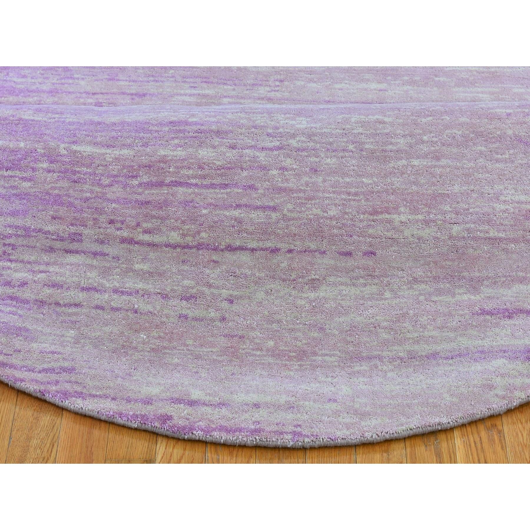 XXIe siècle et contemporain Tapis oriental rond noué à la main 9'x9' Rose Zero Pile Pure Wool Ombre Design en vente
