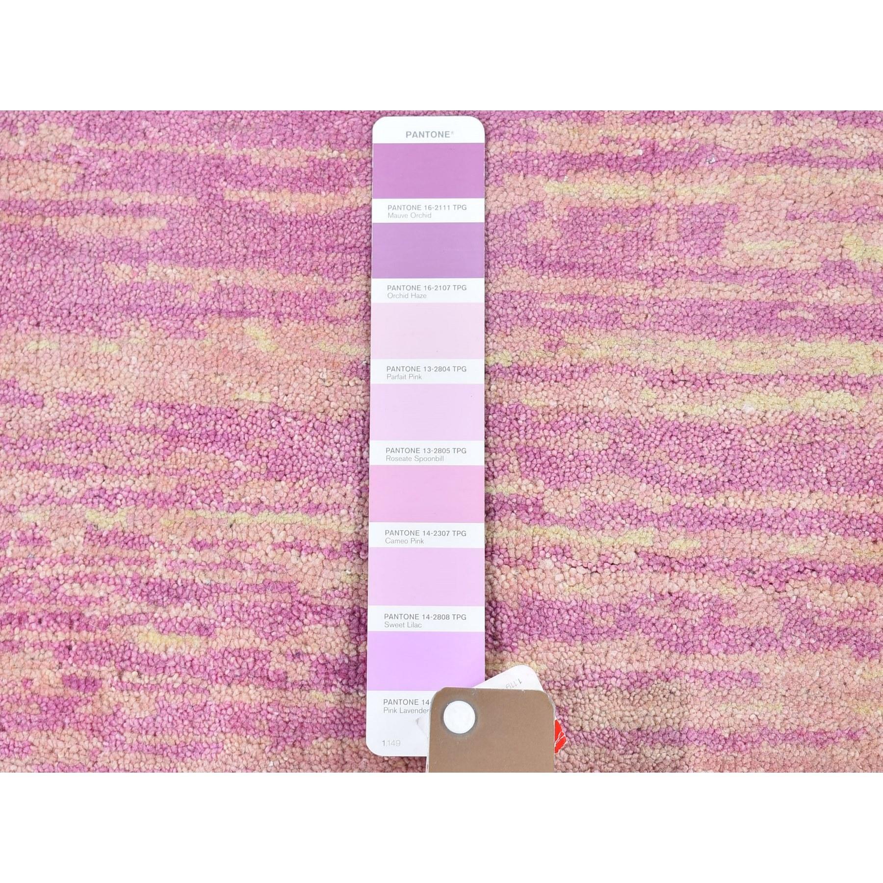 Laine Tapis oriental rond noué à la main 9'x9' Rose Zero Pile Pure Wool Ombre Design en vente