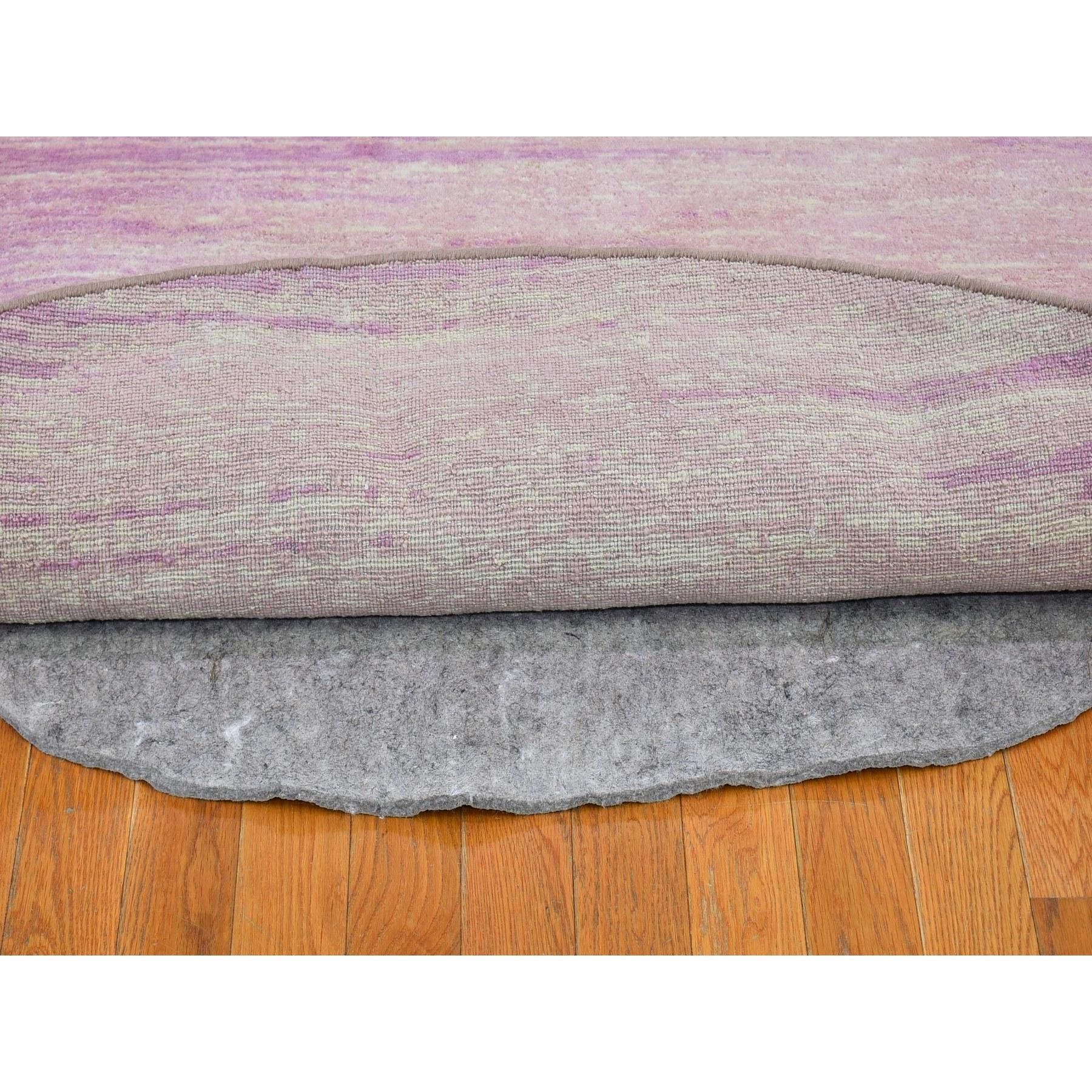 Tapis oriental rond noué à la main 9'x9' Rose Zero Pile Pure Wool Ombre Design en vente 1