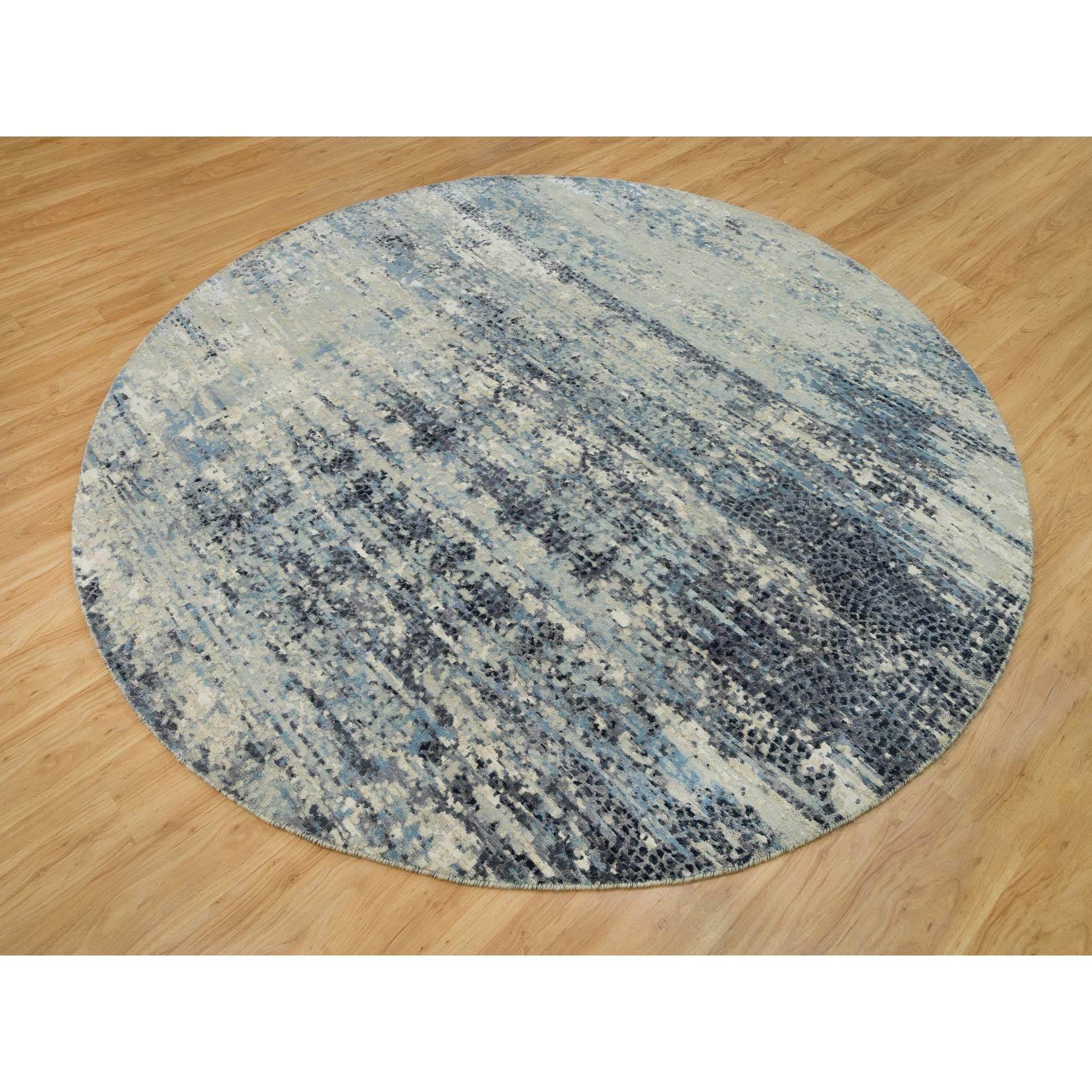 Moderno 9'x9' Power Gray in lana e seta annodato a mano, moderno tappeto orientale a mosaico in vendita