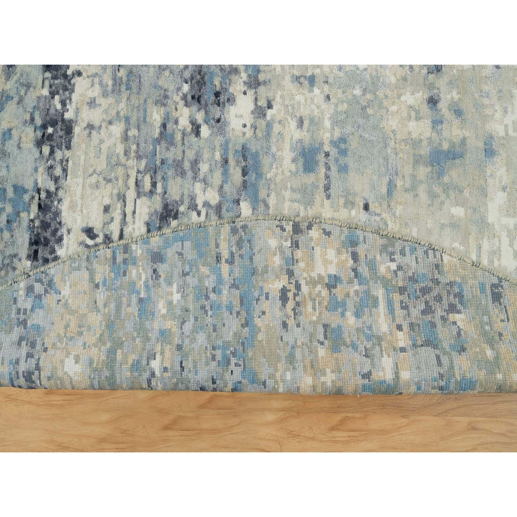 Indiano 9'x9' Power Gray in lana e seta annodato a mano, moderno tappeto orientale a mosaico in vendita