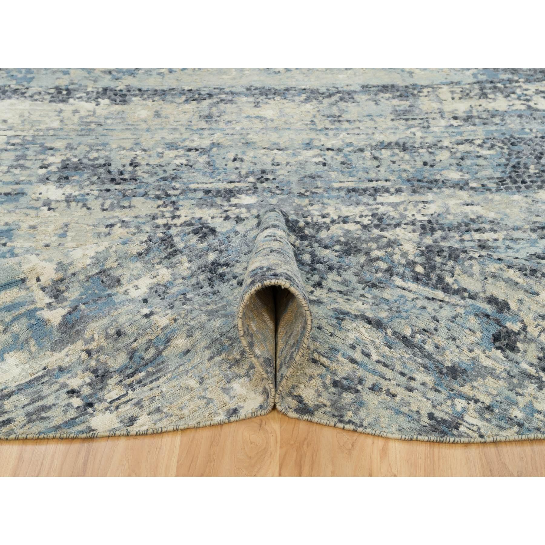 Annodato a mano 9'x9' Power Gray in lana e seta annodato a mano, moderno tappeto orientale a mosaico in vendita