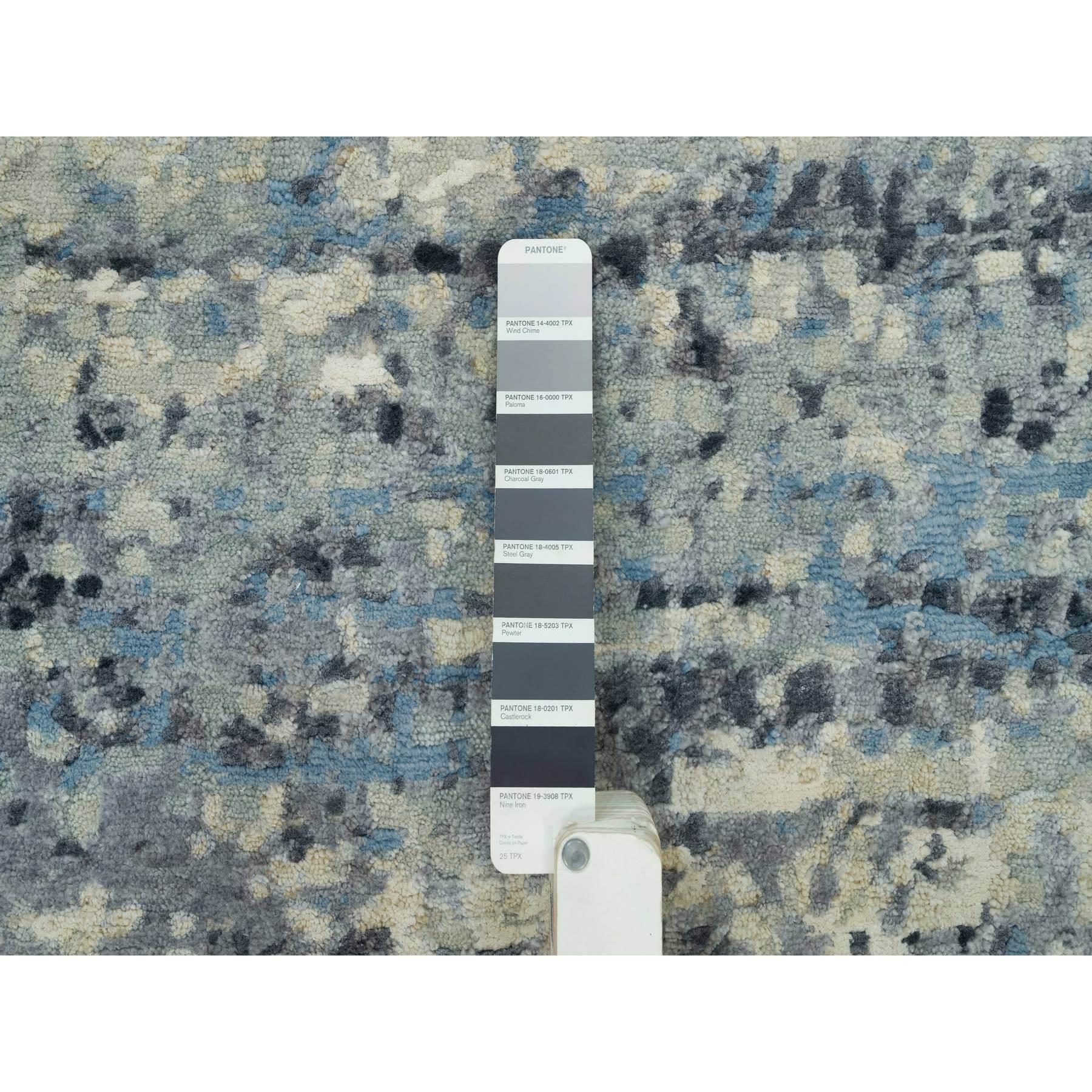 XXI secolo e contemporaneo 9'x9' Power Gray in lana e seta annodato a mano, moderno tappeto orientale a mosaico in vendita