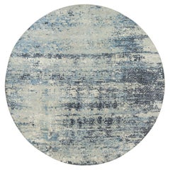 9'x9' Power Gray in lana e seta annodato a mano, moderno tappeto orientale a mosaico