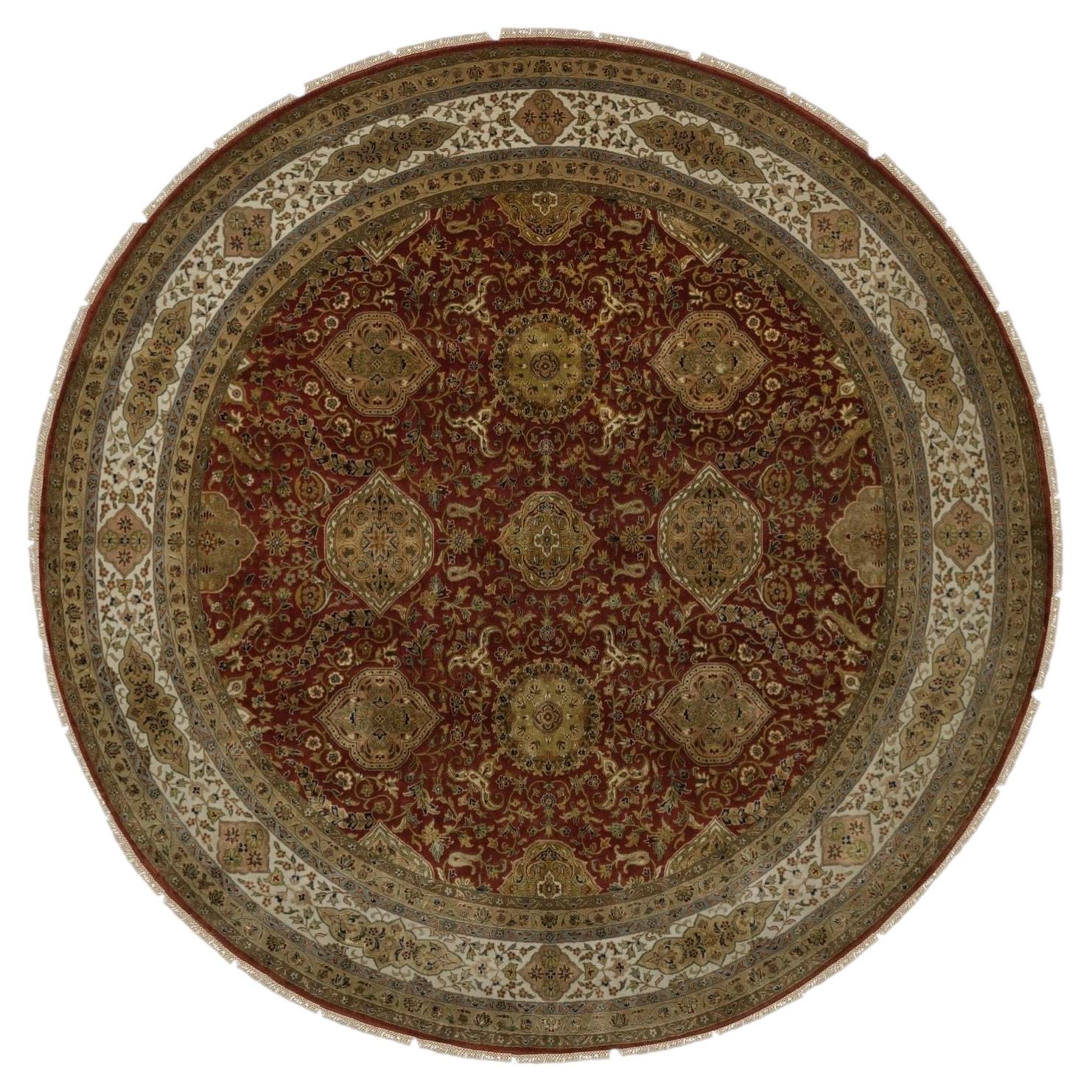 9'x9' Red Kashan Design 300 KPSI New Zealand Wool Hand Knotted Round Rug