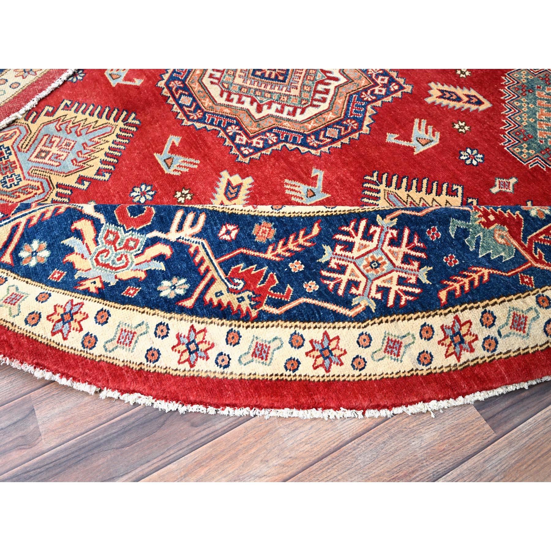 Afghan 9'x9' Rufous Red Special Kazak Wool Tapis oriental rond noué à la main en vente