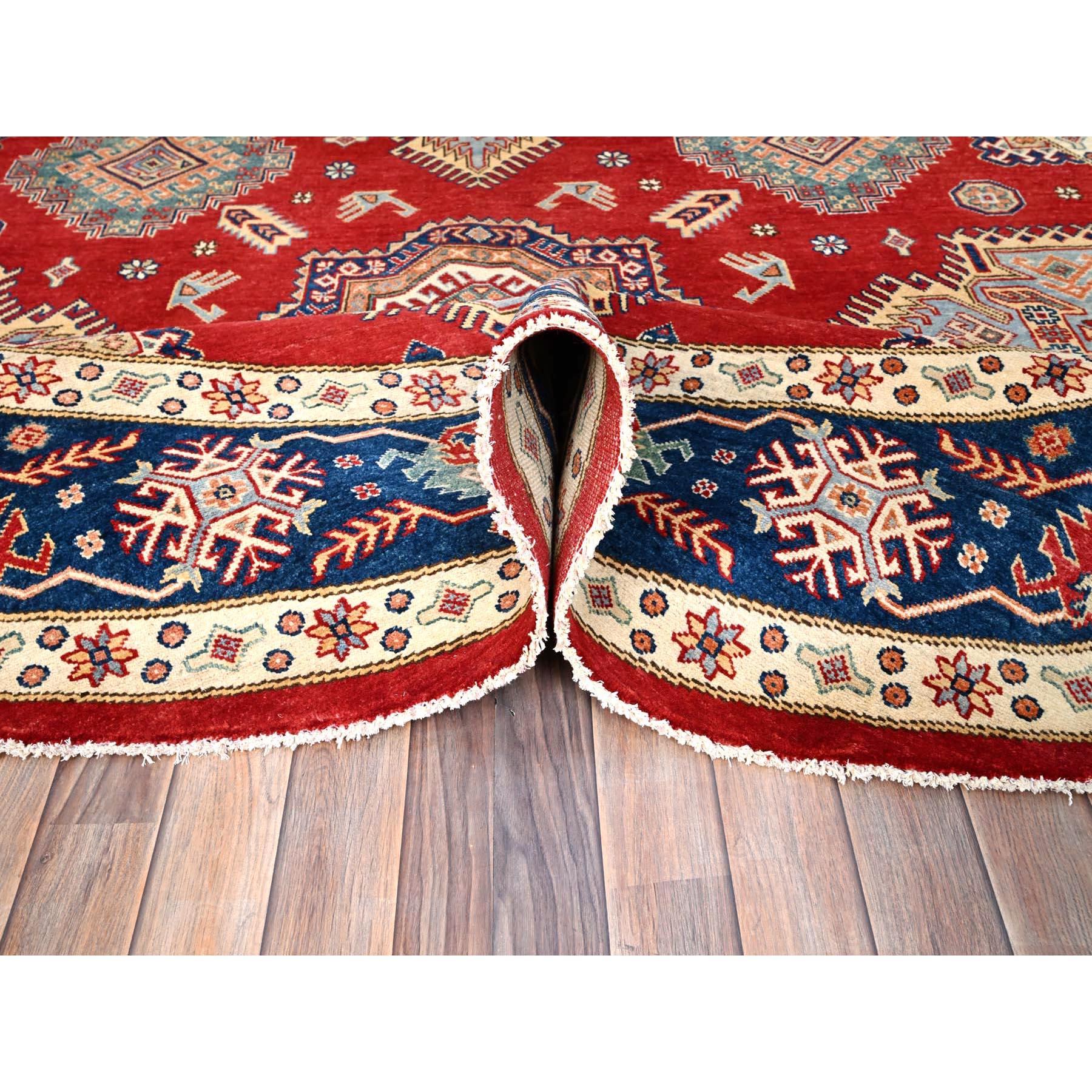 Noué à la main 9'x9' Rufous Red Special Kazak Wool Tapis oriental rond noué à la main en vente