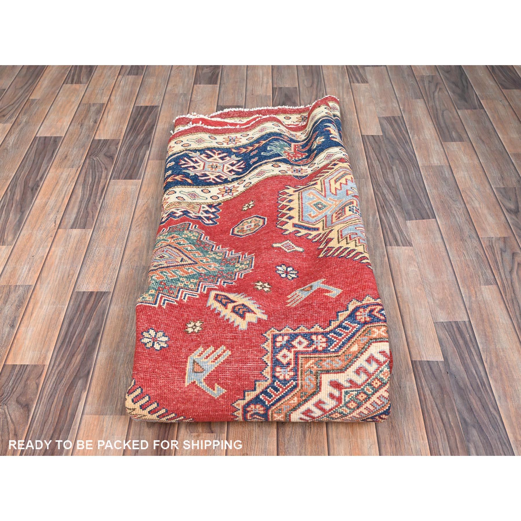 Laine 9'x9' Rufous Red Special Kazak Wool Tapis oriental rond noué à la main en vente