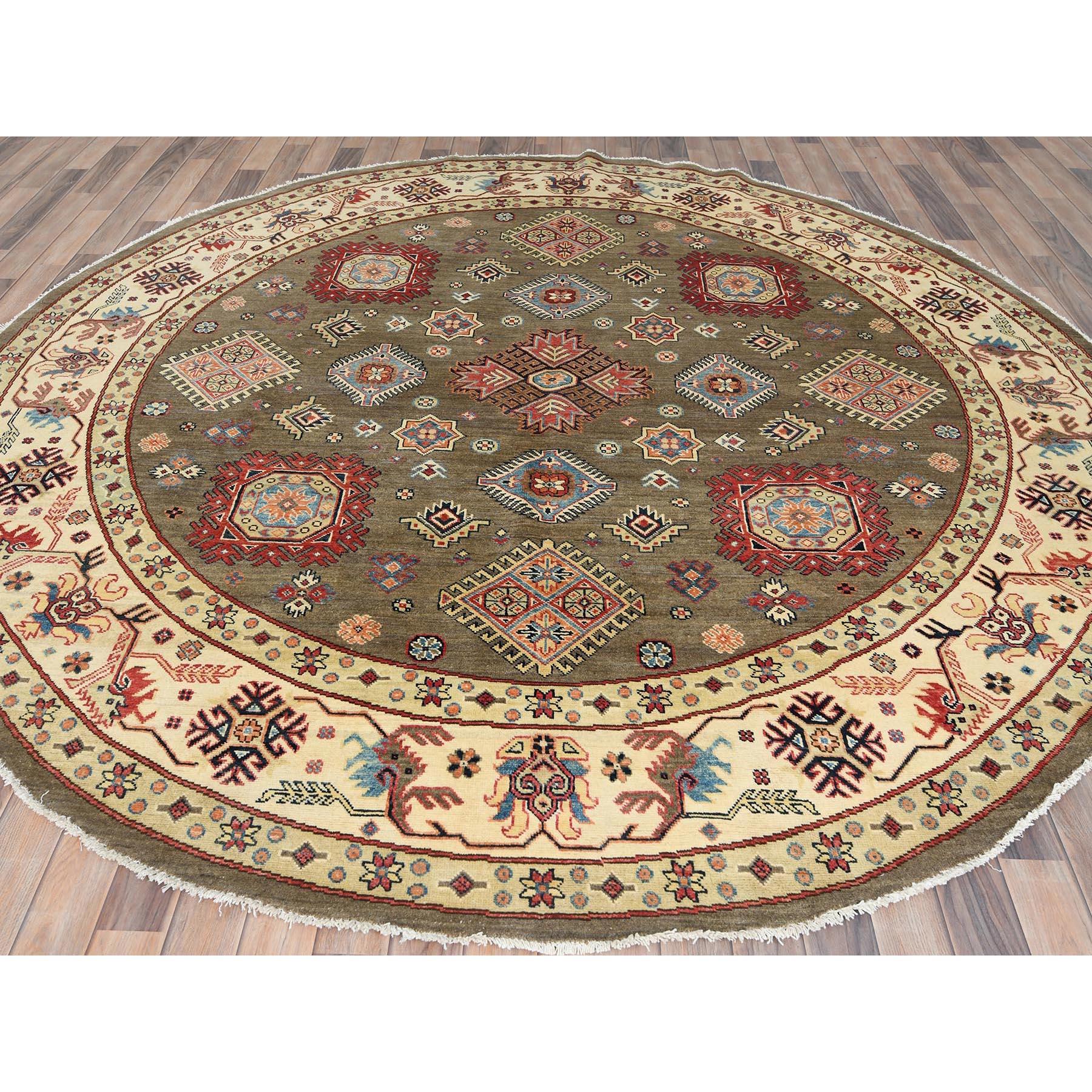 9'x9' Taupe Brown Spezial Kazak Bio-Wolle Handgeknüpft Orientteppich (Kasachisch) im Angebot