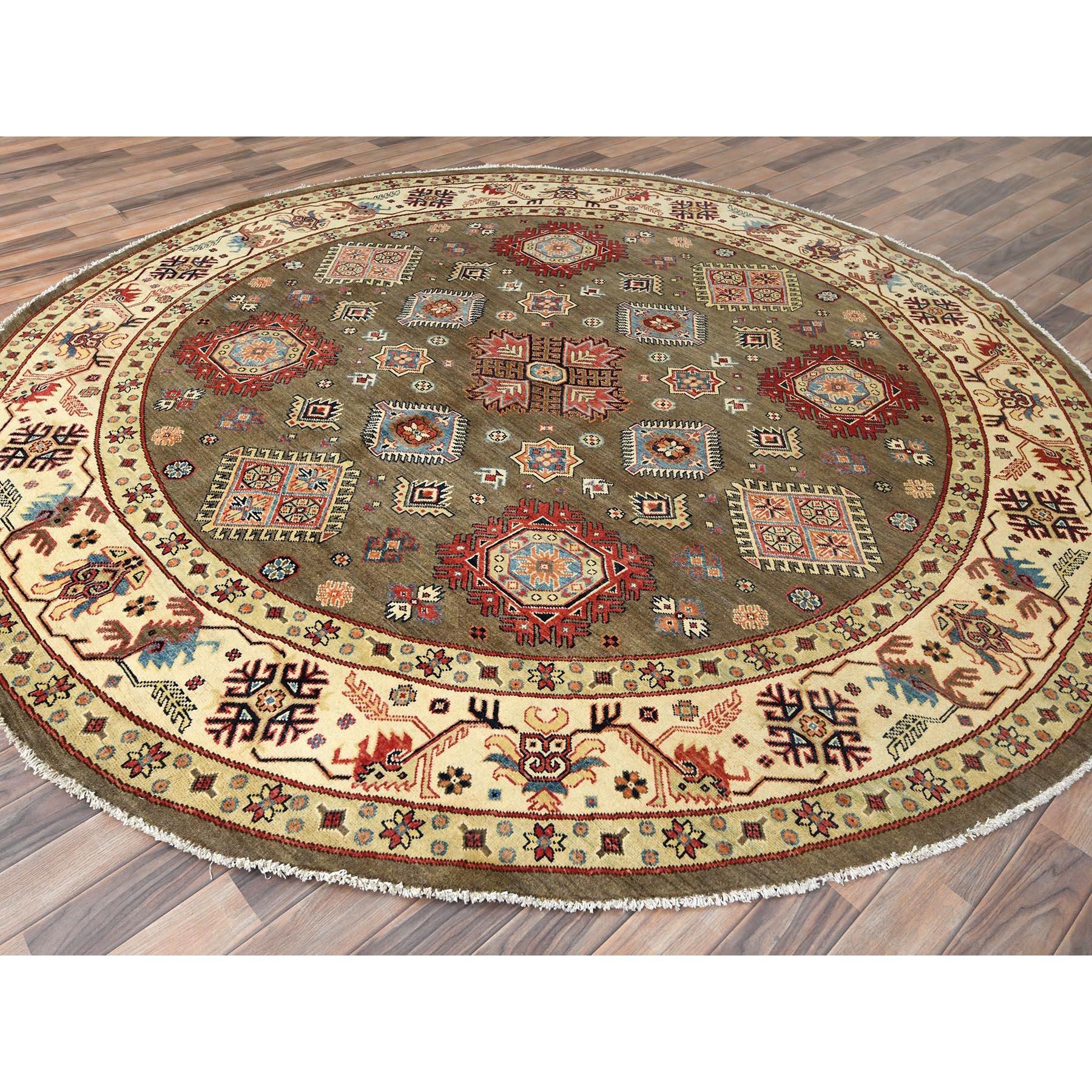 9'x9' Taupe Brown Spezial Kazak Bio-Wolle Handgeknüpft Orientteppich (Afghanisch) im Angebot