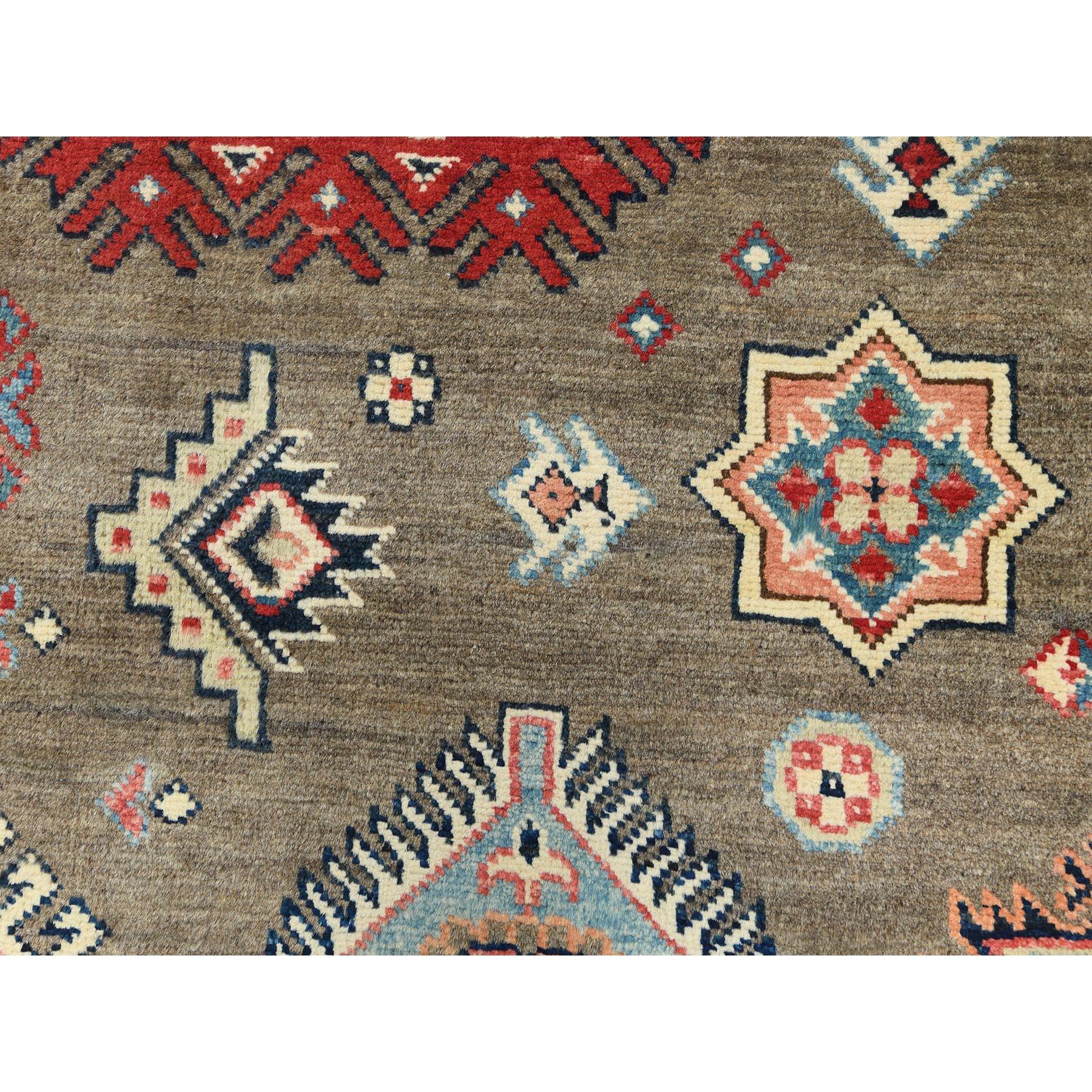 9'x9' Taupe Brown Spezial Kazak Bio-Wolle Handgeknüpft Orientteppich im Angebot 1