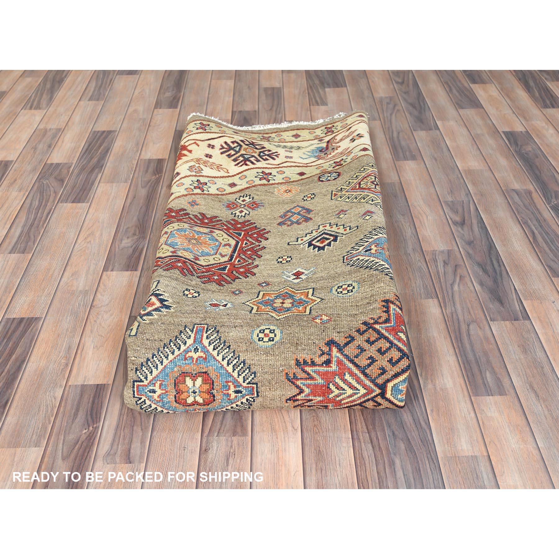 9'x9' Taupe Brown Spezial Kazak Bio-Wolle Handgeknüpft Orientteppich im Angebot 3