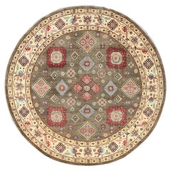 Alfombra Oriental Anudada a Mano de Lana Ecológica Kazak Especial Marrón Topo 9'x9'