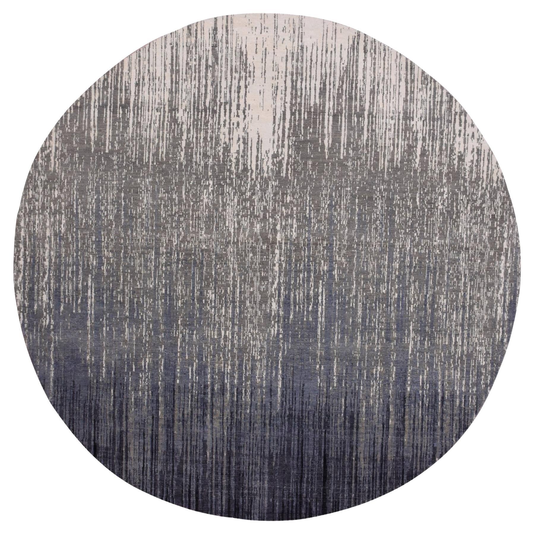 9'X9'1" Gray and Black Hand Knotted Modern Ombre Design Pure Wool Round Rug For Sale