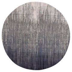 9'X9'1" Gray and Black Hand Knotted Modern Ombre Design Pure Wool Round Rug