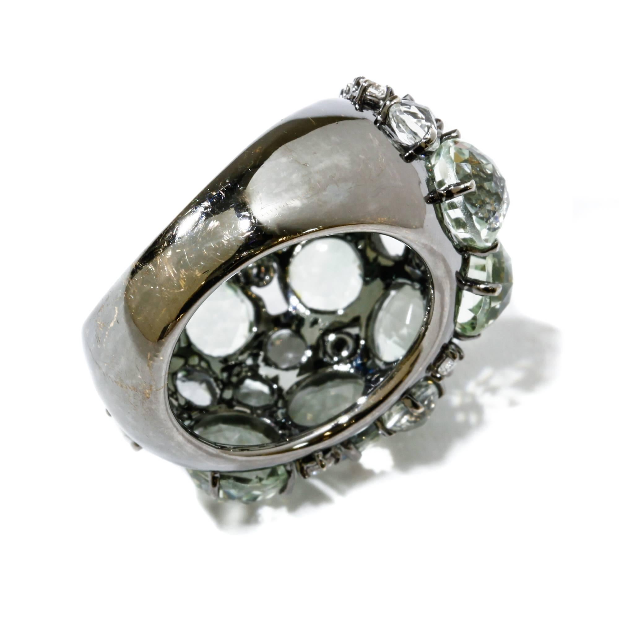 A & Furst Dome Ring Prasiolite and Diamonds 18 Karat Gold Bouquet Collection In New Condition For Sale In Houston, TX