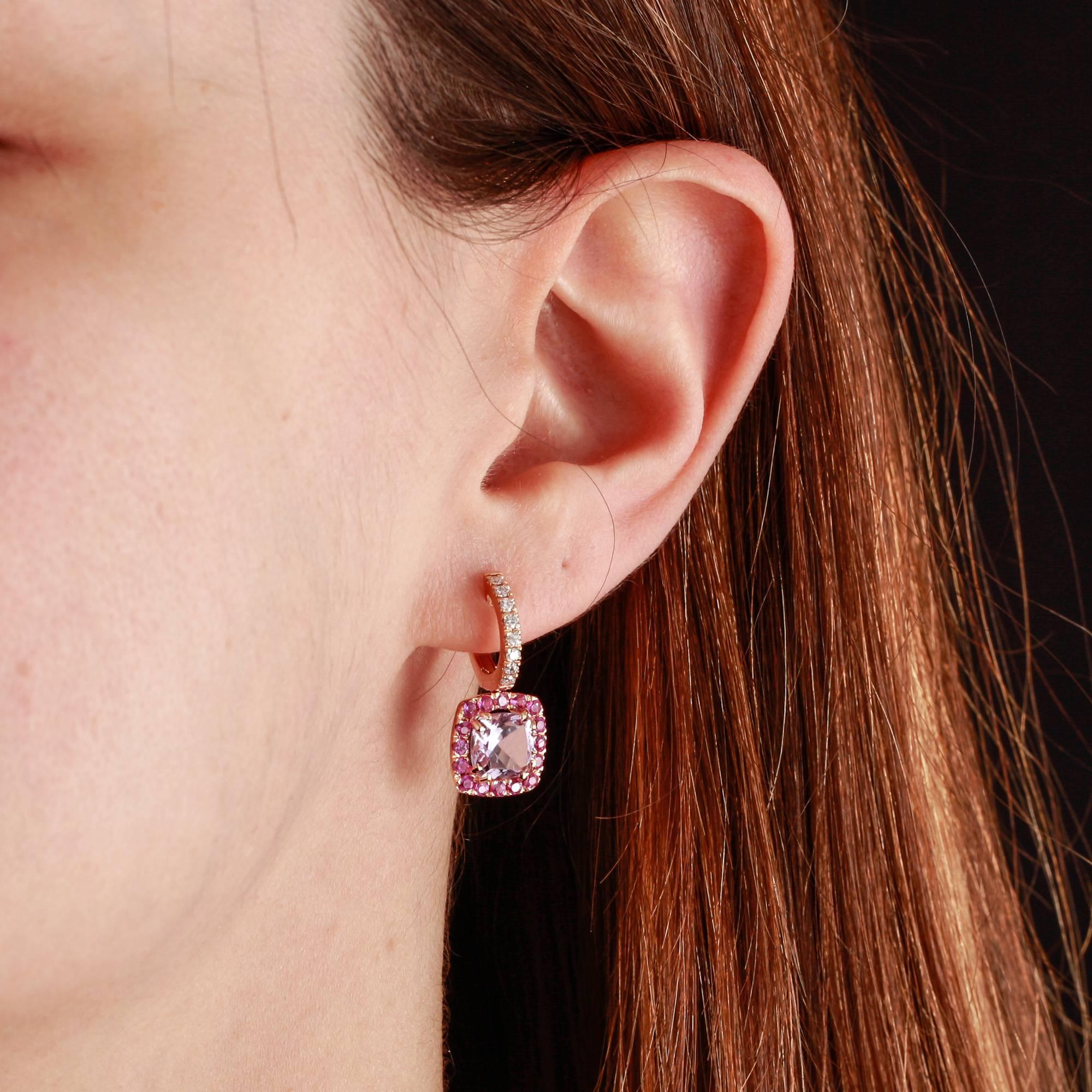 A & Furst Drop Earrings Rose de France Pink Sapphire 18 Karat Rose Gold Dynamite For Sale 1