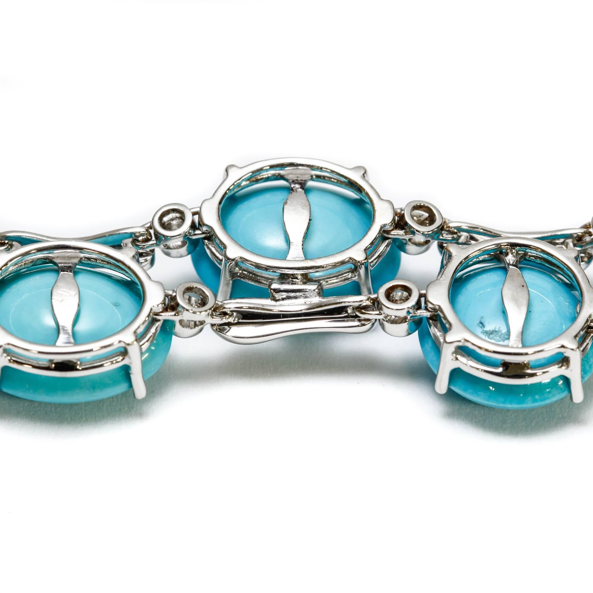 Oval Cut A & Furst Drop Necklace 98.50 Carat Turquoise and 1.63 Carat Diamonds For Sale