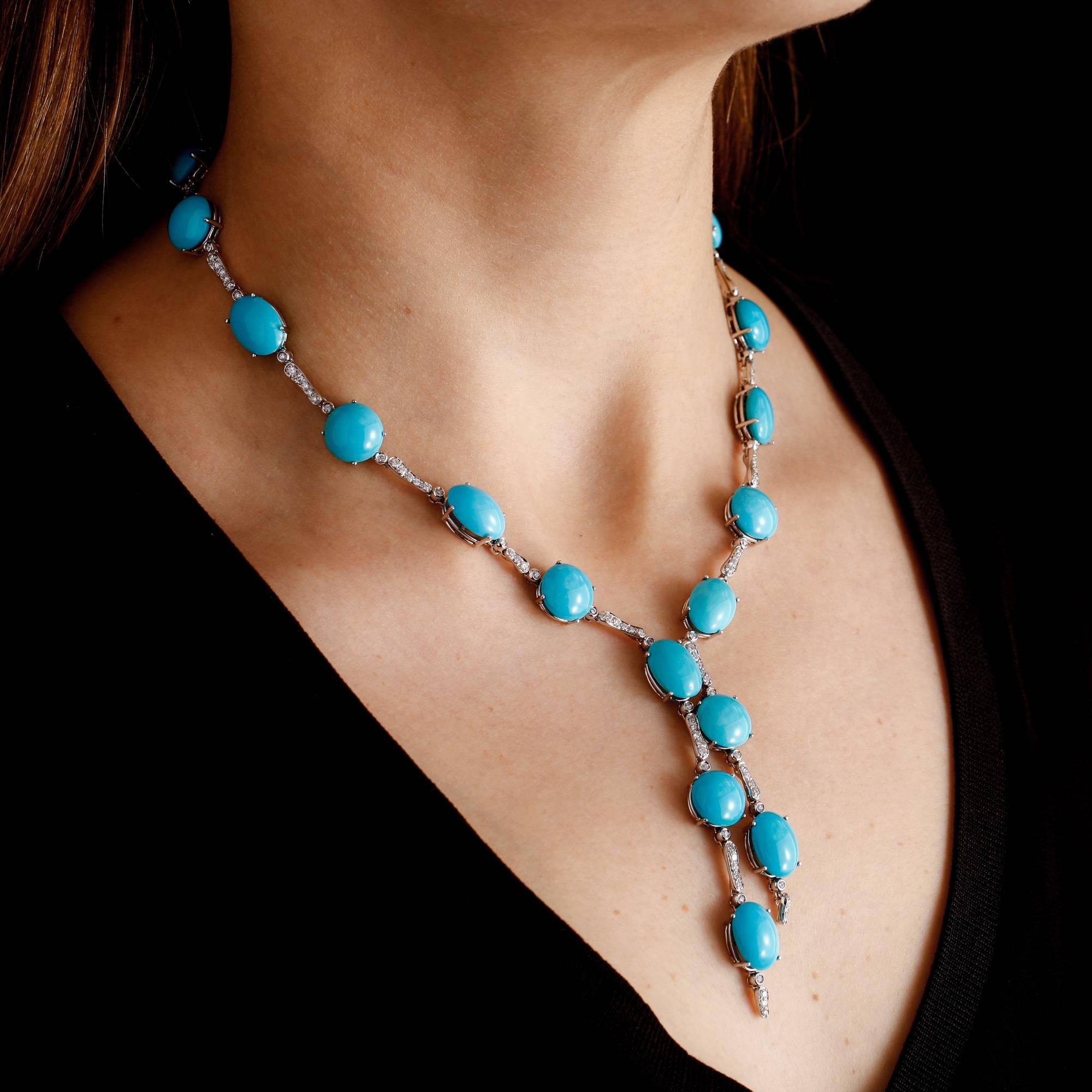 Women's A & Furst Drop Necklace 98.50 Carat Turquoise and 1.63 Carat Diamonds For Sale