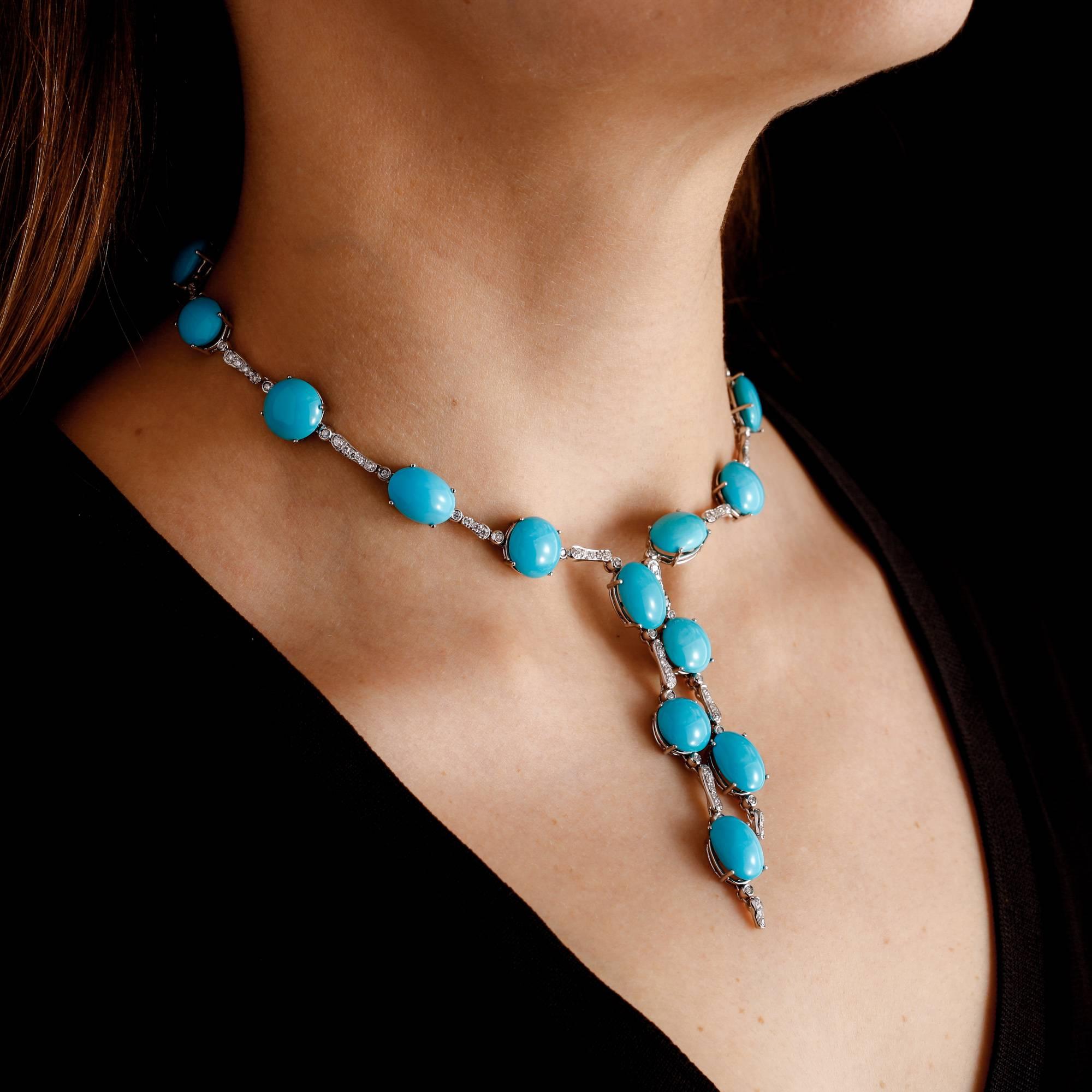 A & Furst Drop Necklace 98.50 Carat Turquoise and 1.63 Carat Diamonds For Sale 1