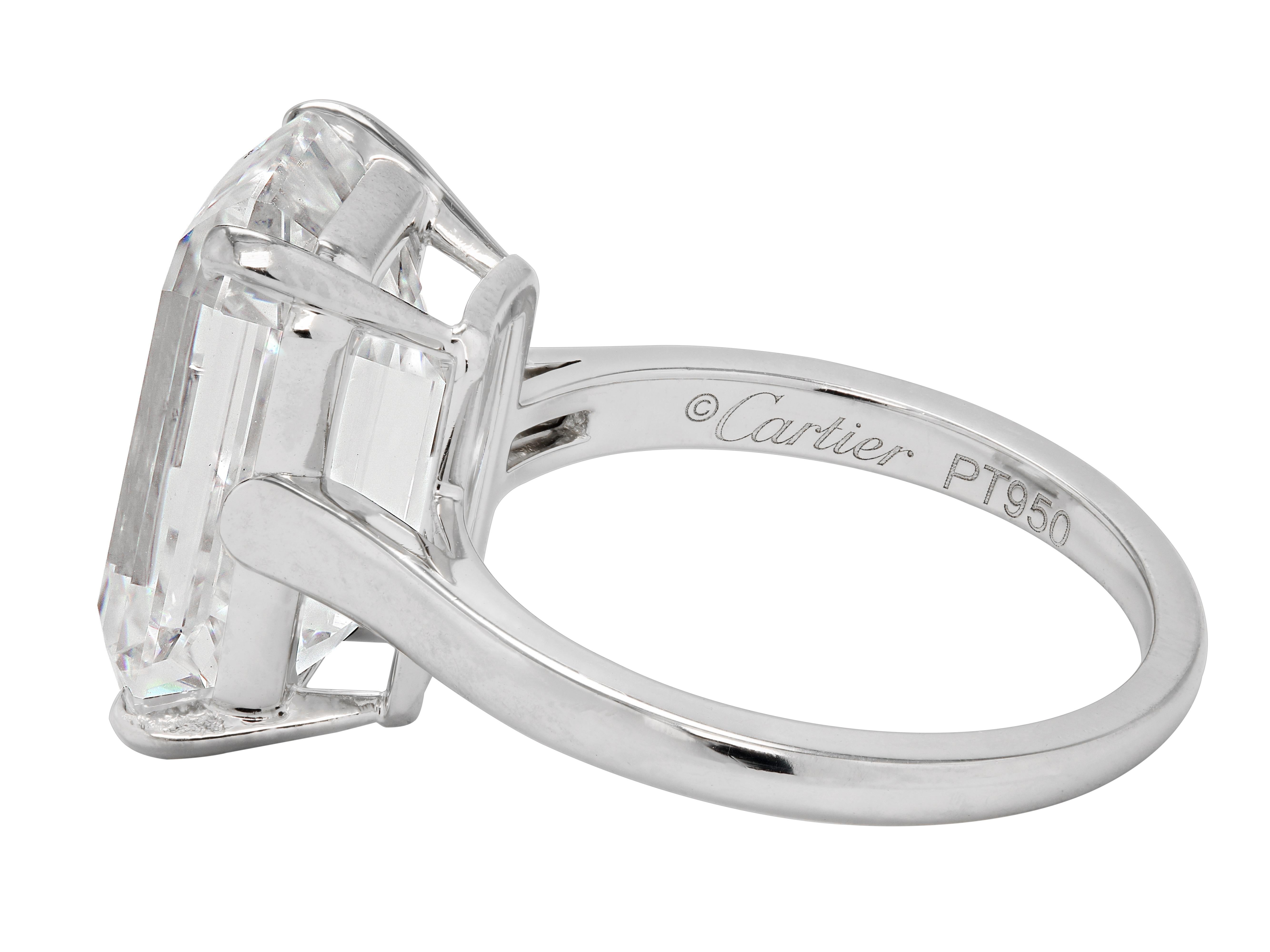 Modern 10.07 Carat E VS1 Emerald Cut Platinum Diamond Ring, by Cartier For Sale