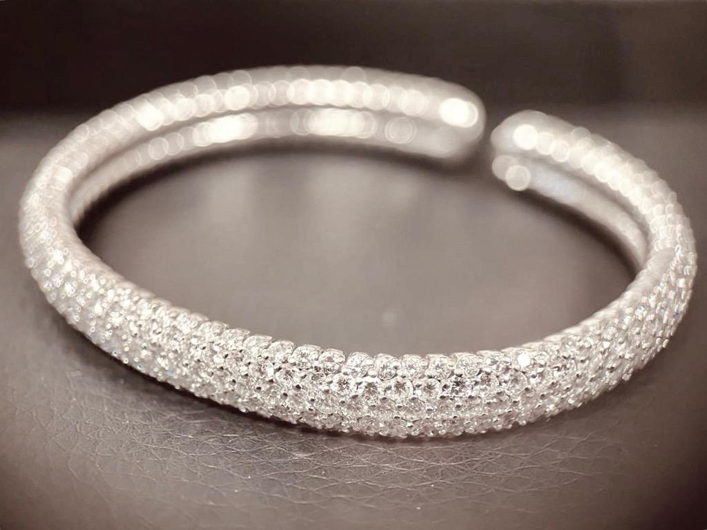 A 12 Carats Pave' Set Fancy White Diamond Bangle, 9mm Width For Sale 2