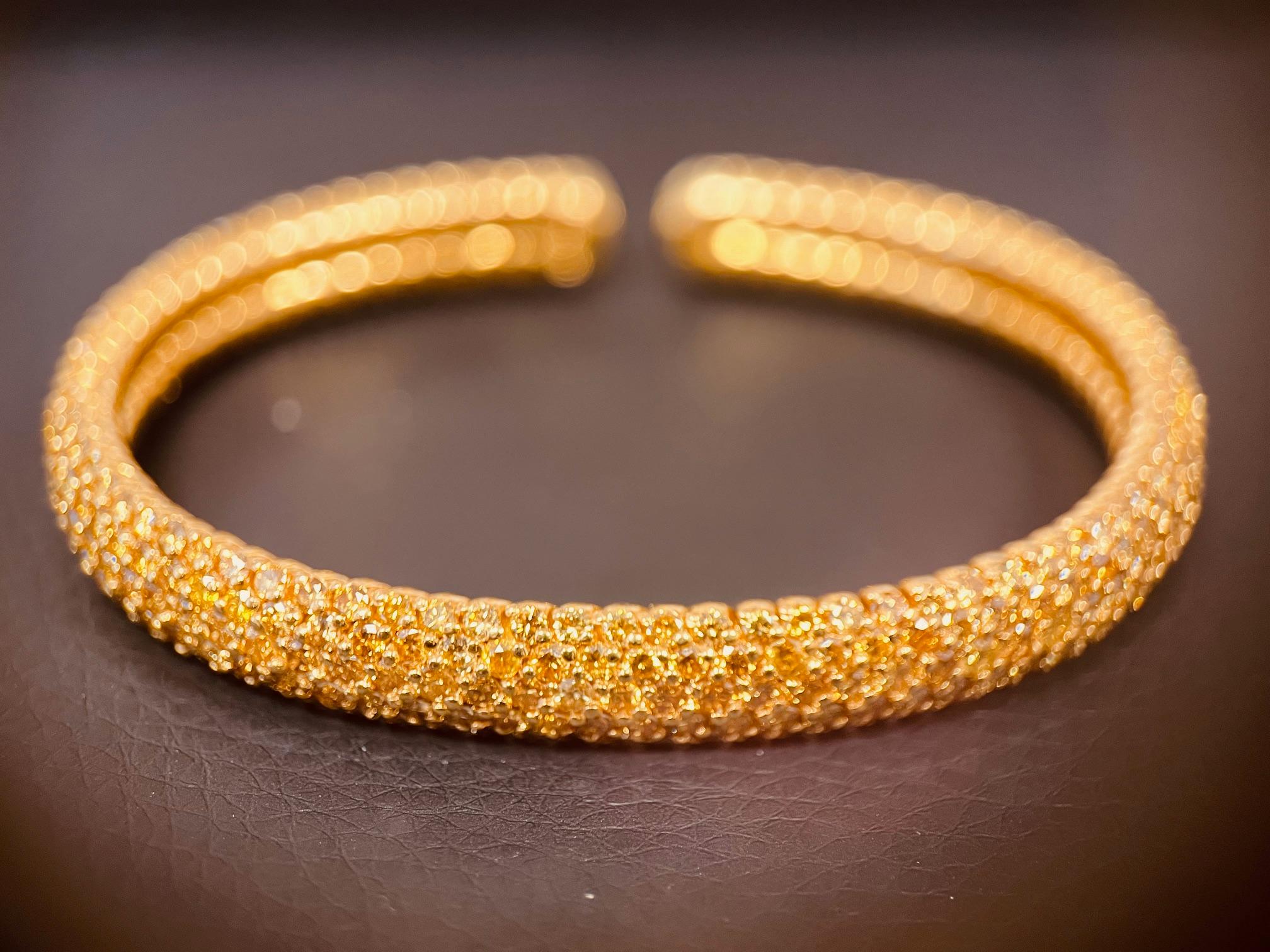 A 12 Carats Pave' Set Fancy Yellow Diamond Bangle, 9mm Width For Sale 5
