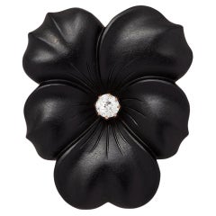 A 14 Carat Gold Pansy Brooch with Onyx and Diamond