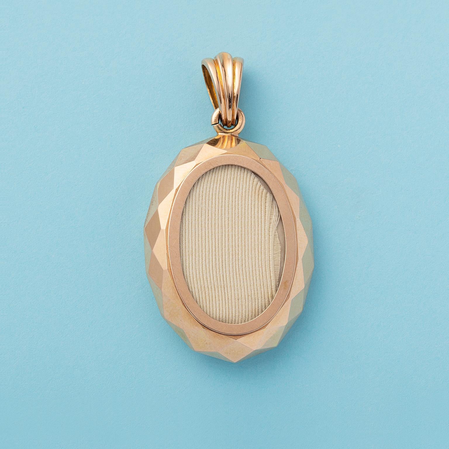 Women's or Men's 14 Carat Gold Pearl and Enamel Lilly-of-the Valley Locket For Sale