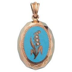 Antique 14 Carat Gold Pearl and Enamel Lilly-of-the Valley Locket