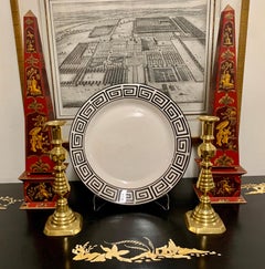 Round 14" Platter, Off-White with a Hand Painted Black Greek Key Border