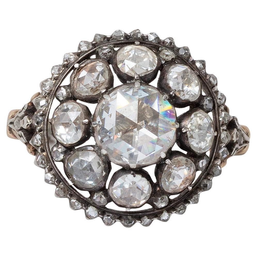 A 14k Gold and SIlver Ring set with Rose Cut Diamonds For Sale