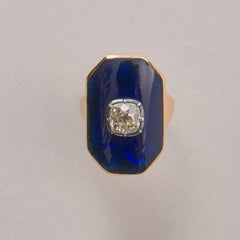 Anello in oro 14k con vetro e diamanti del 18° secolo
