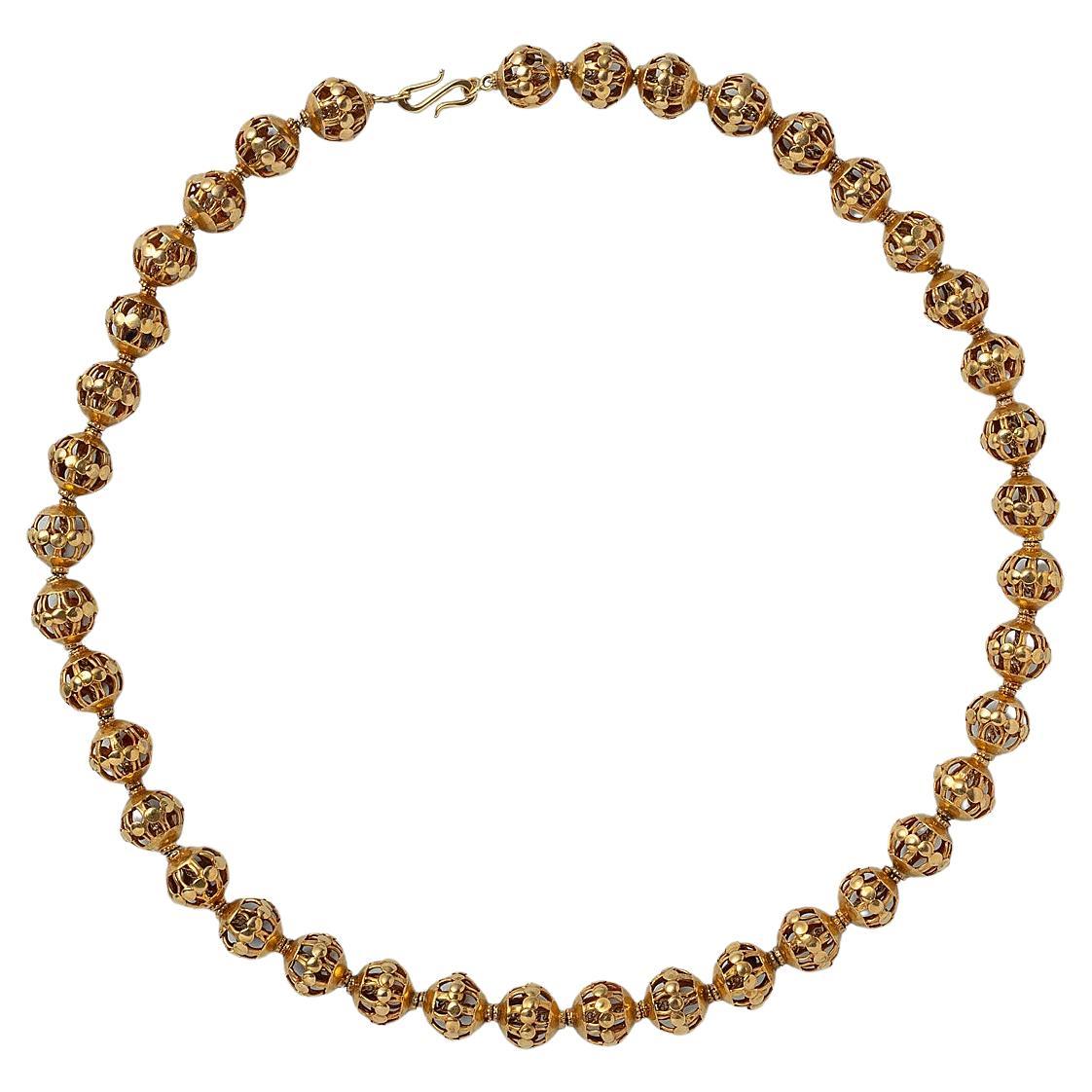 A 14k Gold Open Worked Bead Necklace For Sale