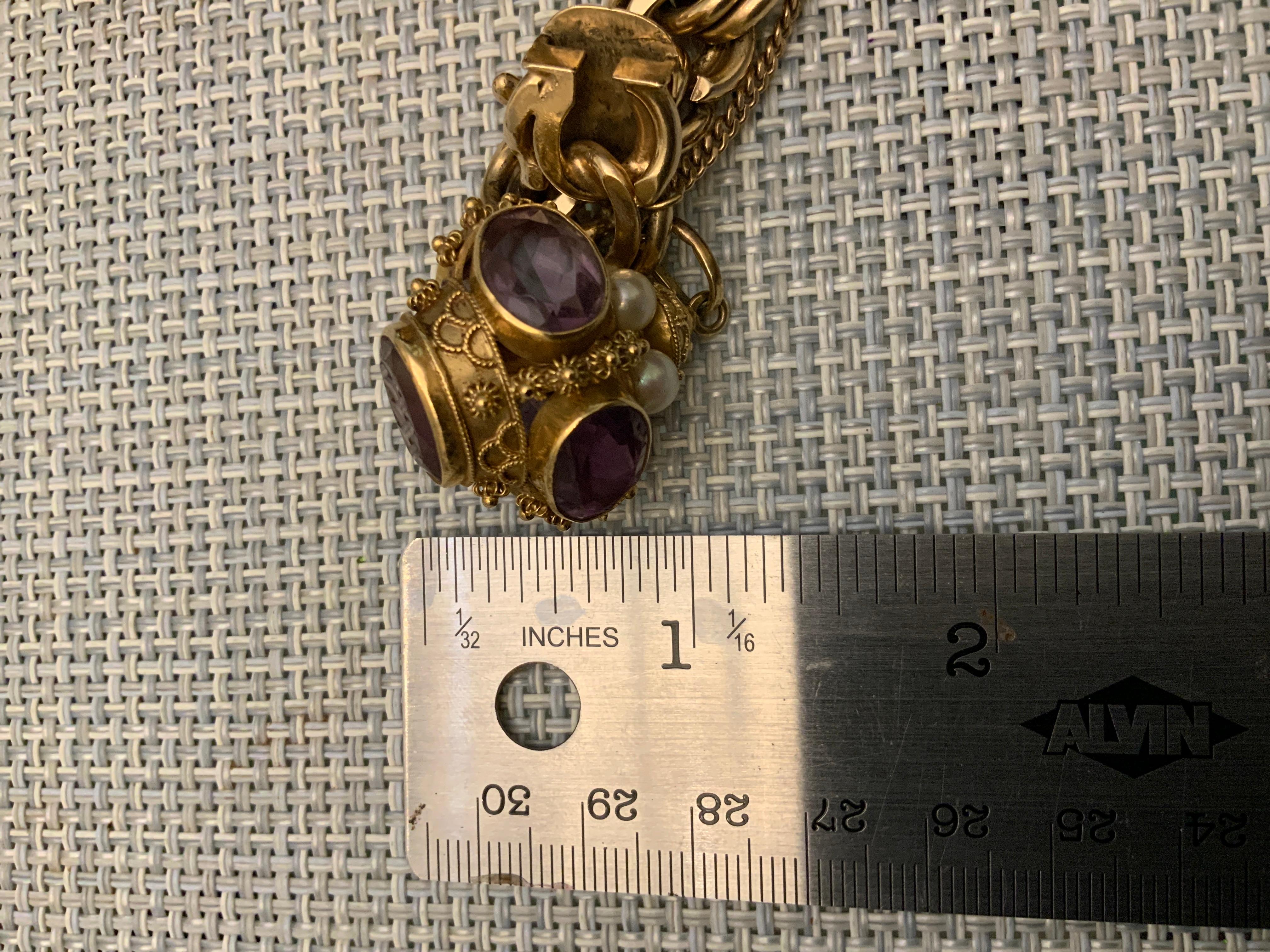A 14K Solid Gold Charm Double Link Bracelet For Sale 5