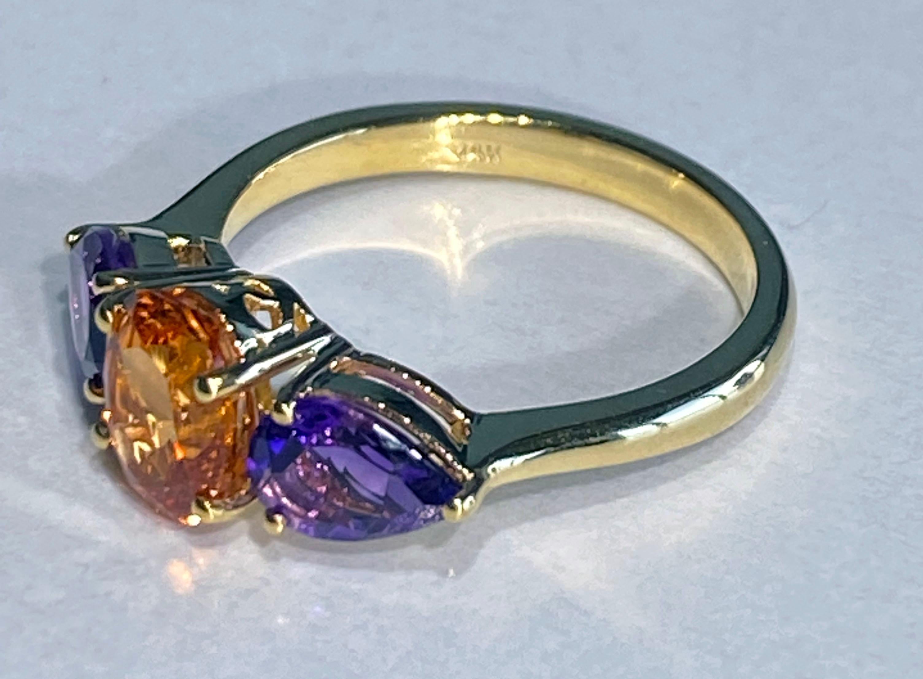 Ring aus 14-karätigem Gelbgold mit Mandarin-Granat und Amethyst im Angebot 4