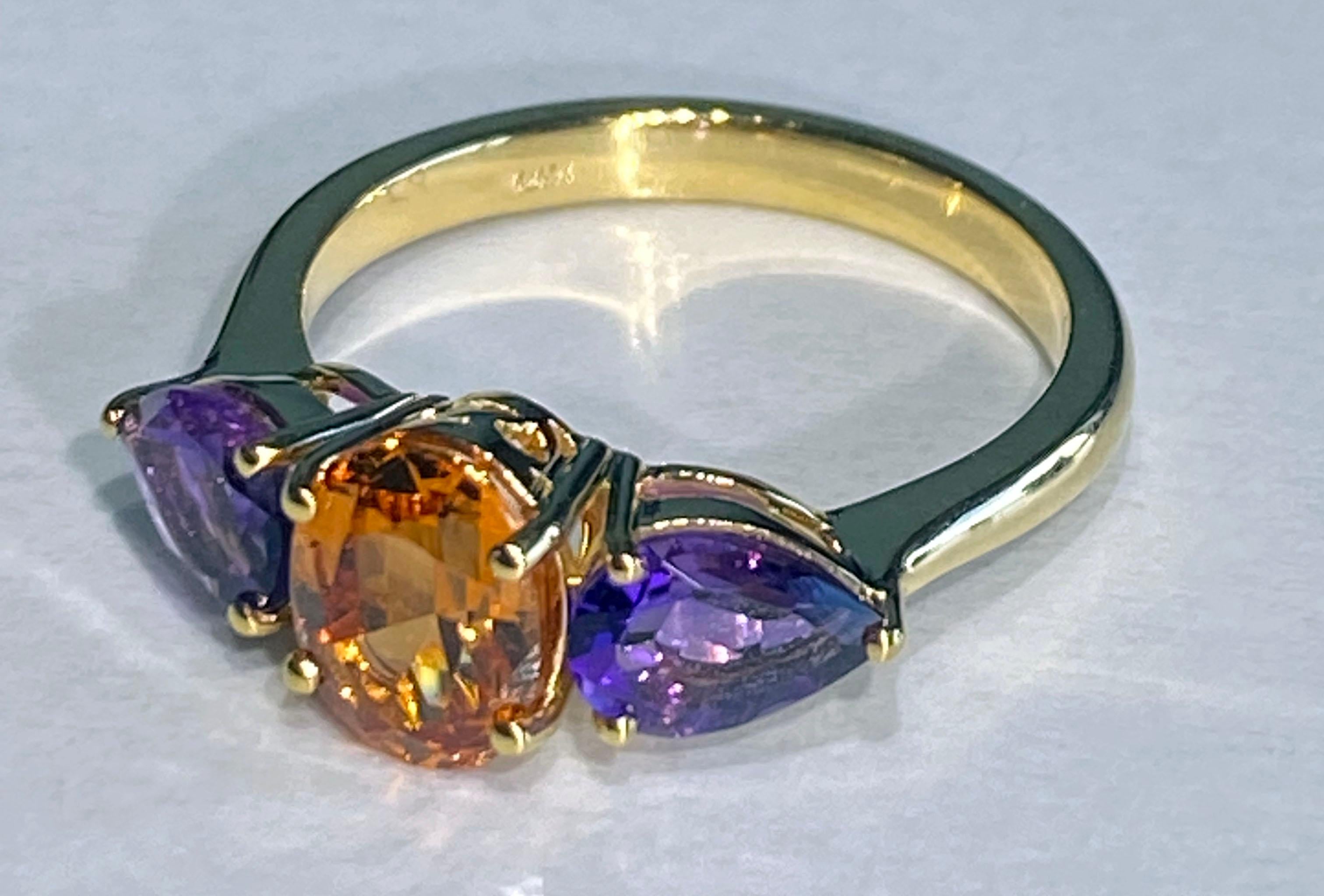 Ring aus 14-karätigem Gelbgold mit Mandarin-Granat und Amethyst im Angebot 5