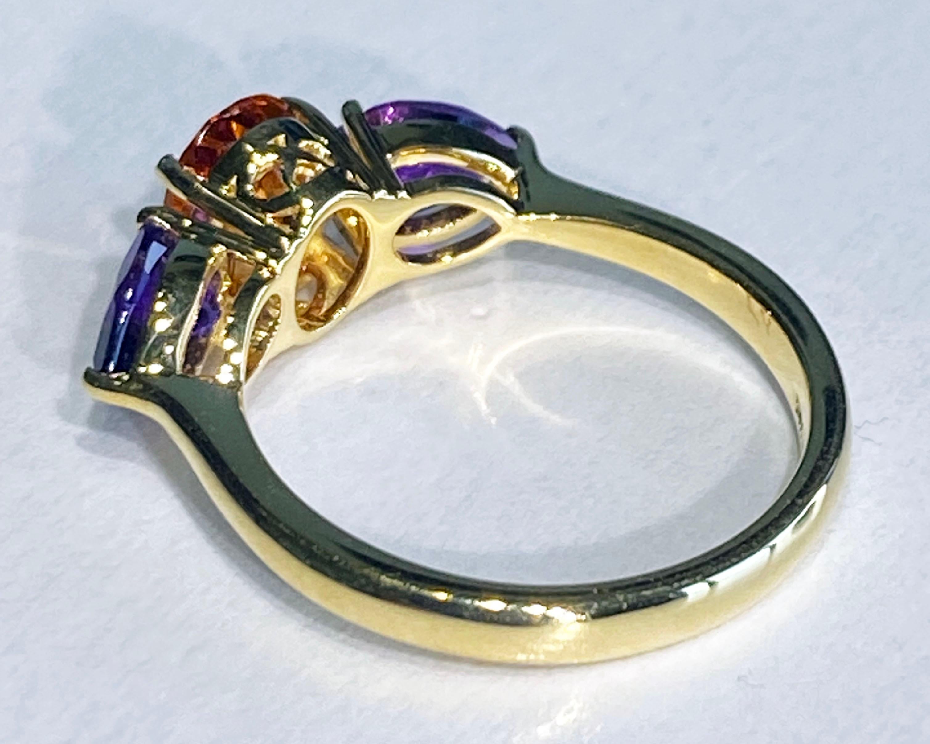 Ring aus 14-karätigem Gelbgold mit Mandarin-Granat und Amethyst im Angebot 2