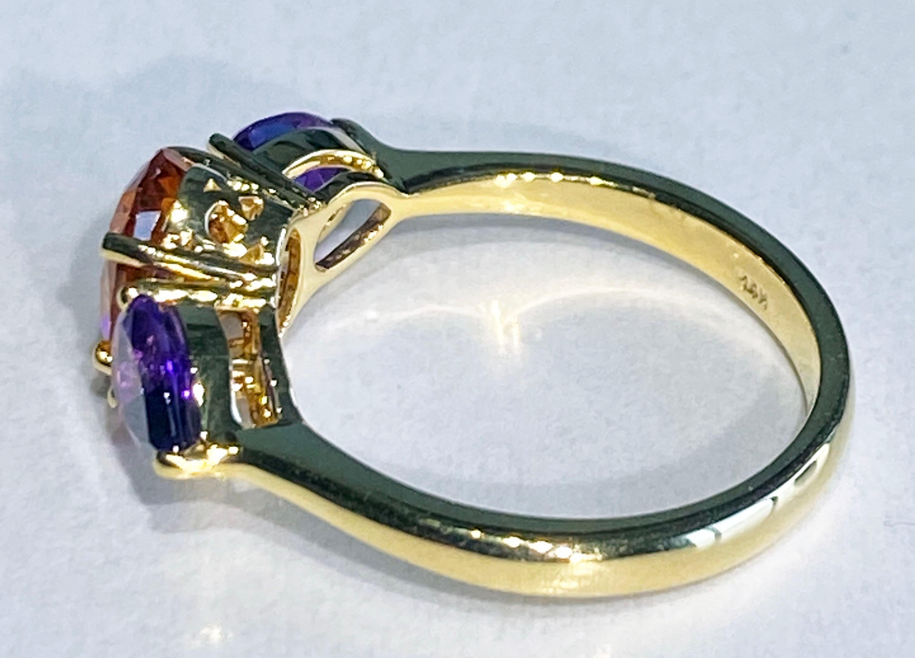 Ring aus 14-karätigem Gelbgold mit Mandarin-Granat und Amethyst im Angebot 3